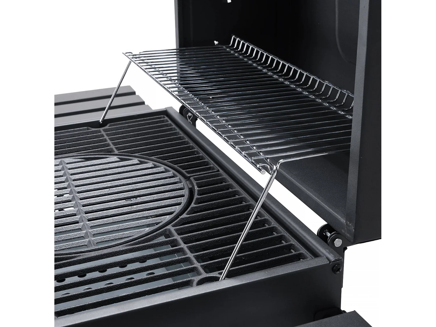 Barbecue Grill charbon de bois noir - Fumoir avec récupérateur de cendres. aérateurs. bac charbon ajustable. tablettes rabattables et housse