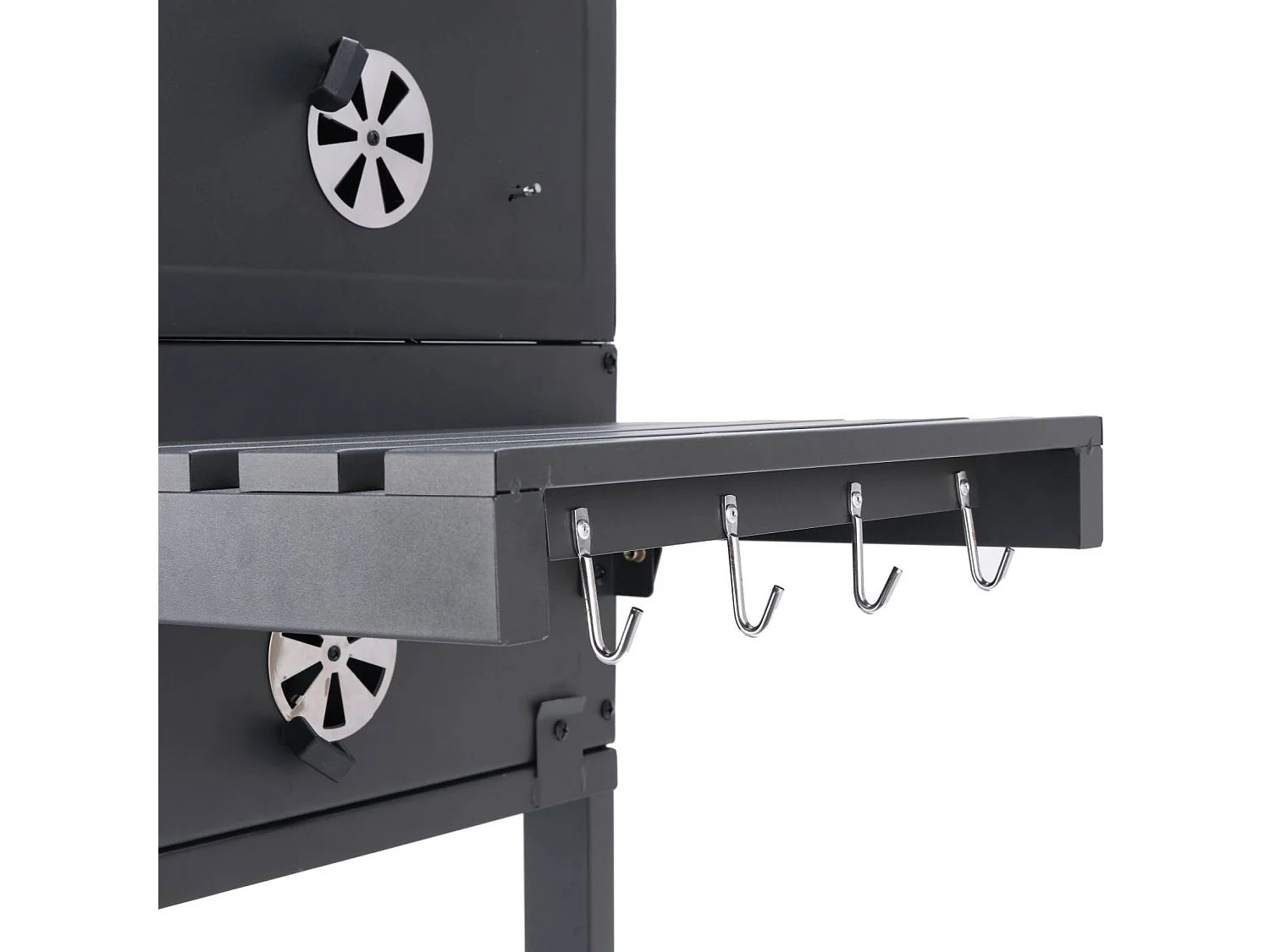 Barbecue Grill charbon de bois noir - Fumoir avec récupérateur de cendres. aérateurs. bac charbon ajustable. tablettes rabattables et housse