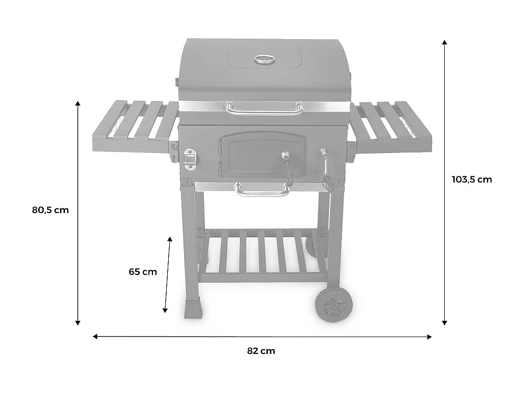 Barbecue Grill charbon de bois noir - Fumoir avec récupérateur de cendres. aérateurs. bac charbon ajustable. tablettes rabattables et housse