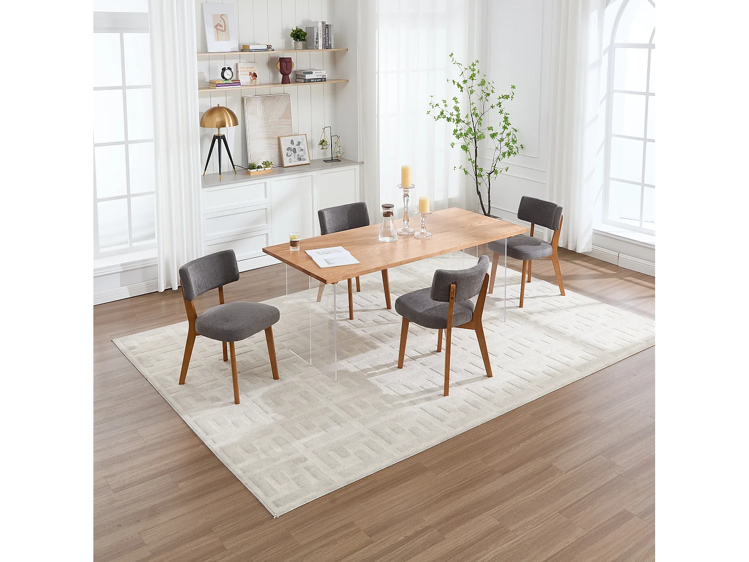 Eetkamerstoel 54,5 X 47 X 77 Cm - Ergonomische Stoff Bekleding - Set Van 2 Voor Eetkamer Kantoor - Massief Hout - Grijs