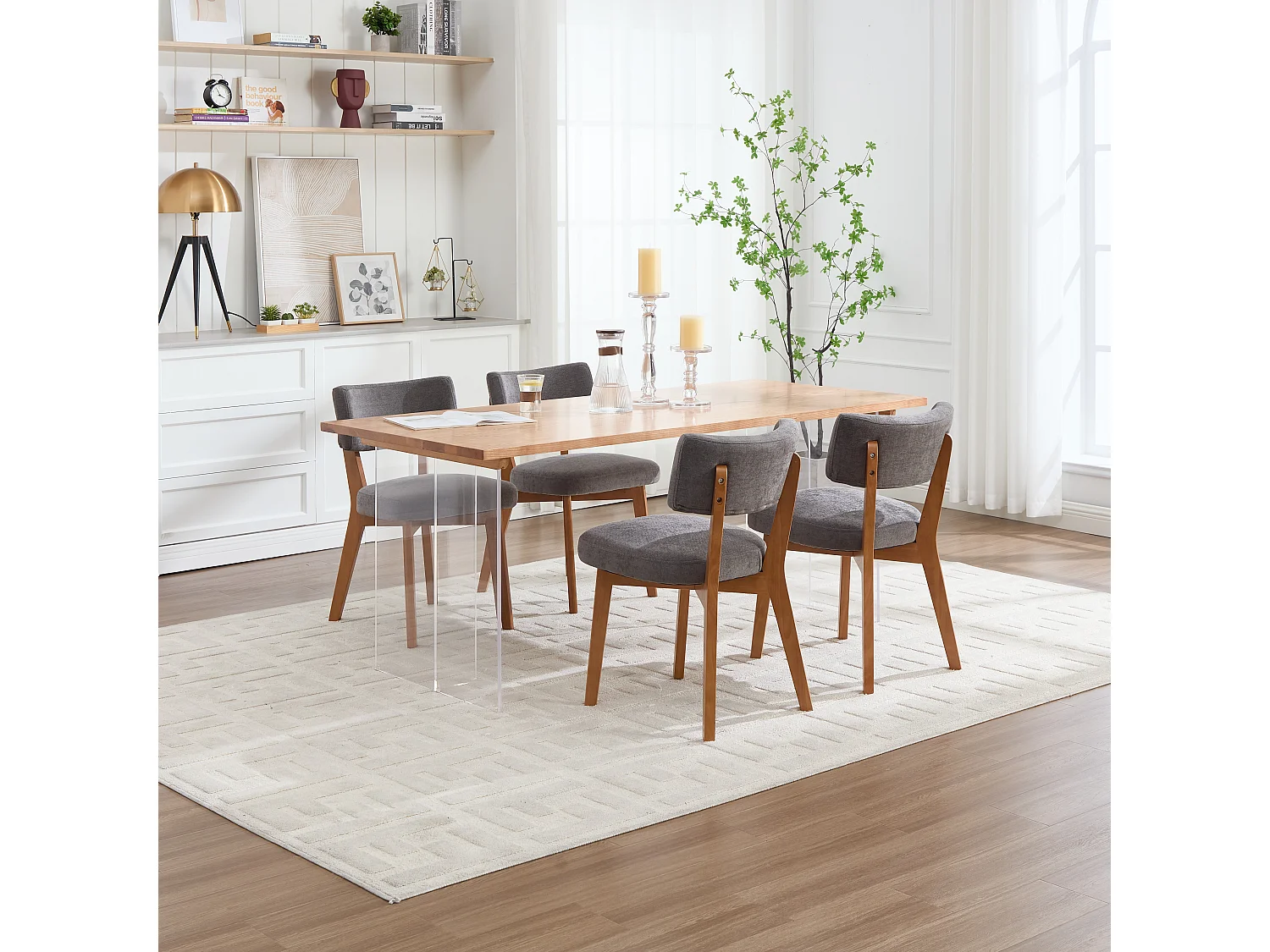 Eetkamerstoel 54,5 X 47 X 77 Cm - Ergonomische Stoff Bekleding - Set Van 2 Voor Eetkamer Kantoor - Massief Hout - Grijs