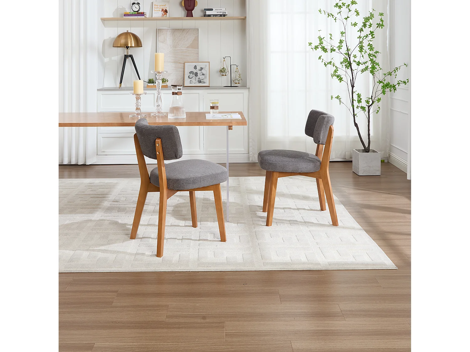 Eetkamerstoel 54,5 X 47 X 77 Cm - Ergonomische Stoff Bekleding - Set Van 2 Voor Eetkamer Kantoor - Massief Hout - Grijs