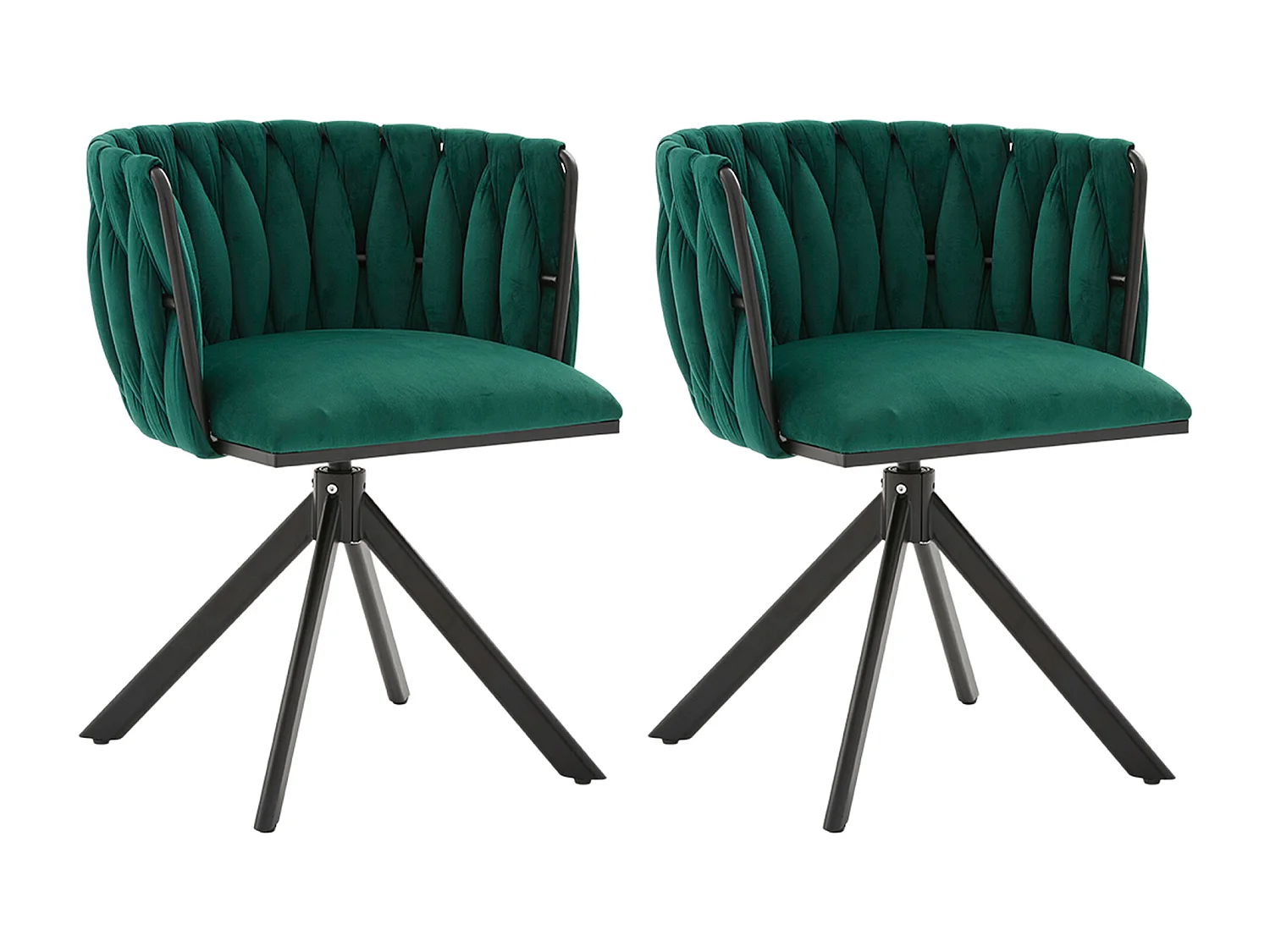 Lot de 2 chaises de salle à manger pivotantes à 180°, pour le salon, pied en métal noir, Velours vert émeraude