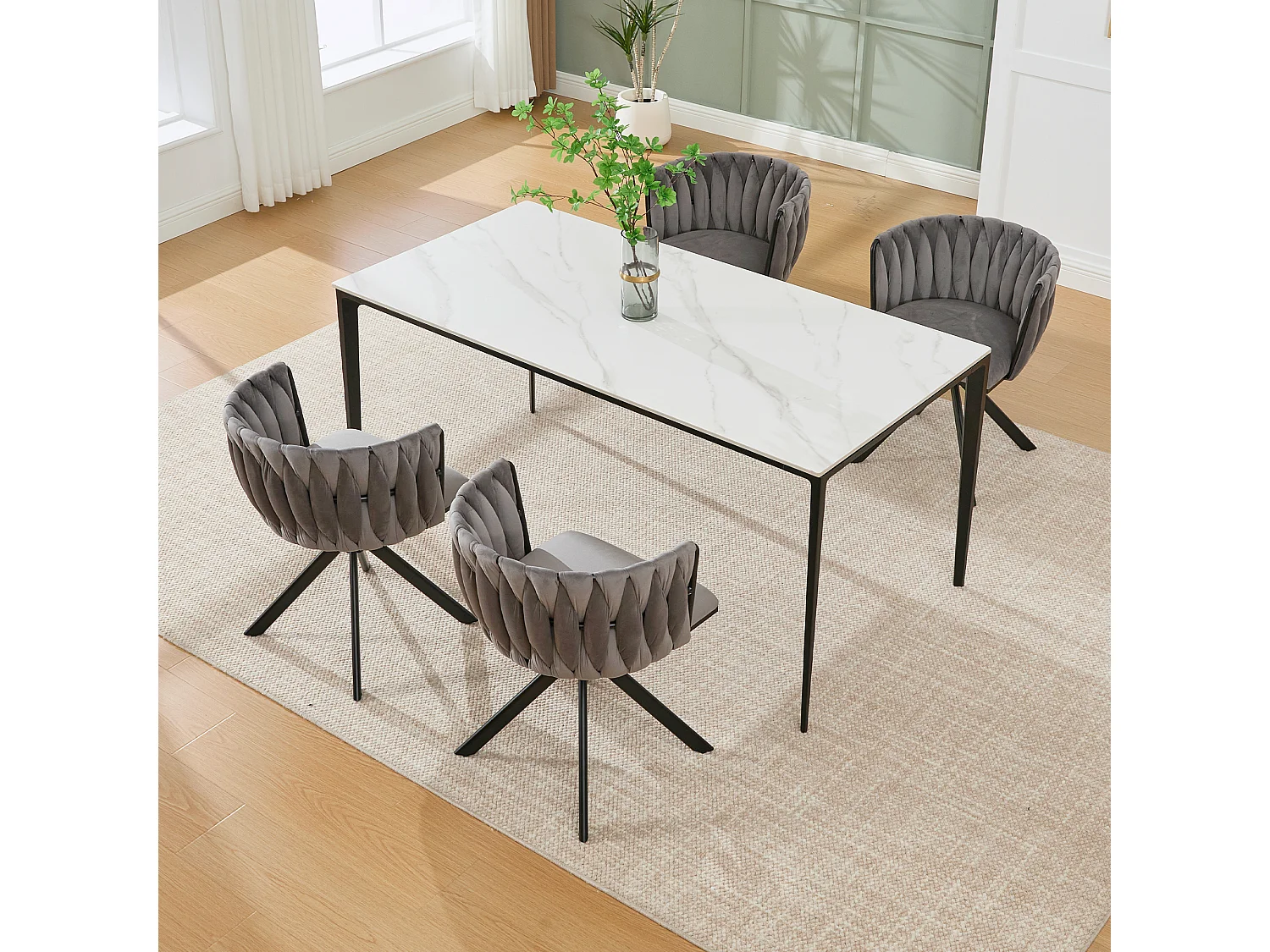 Lot de 2 chaises de salle à manger pivotantes à 180°, pour le salon, pied en métal noir, Velours gris