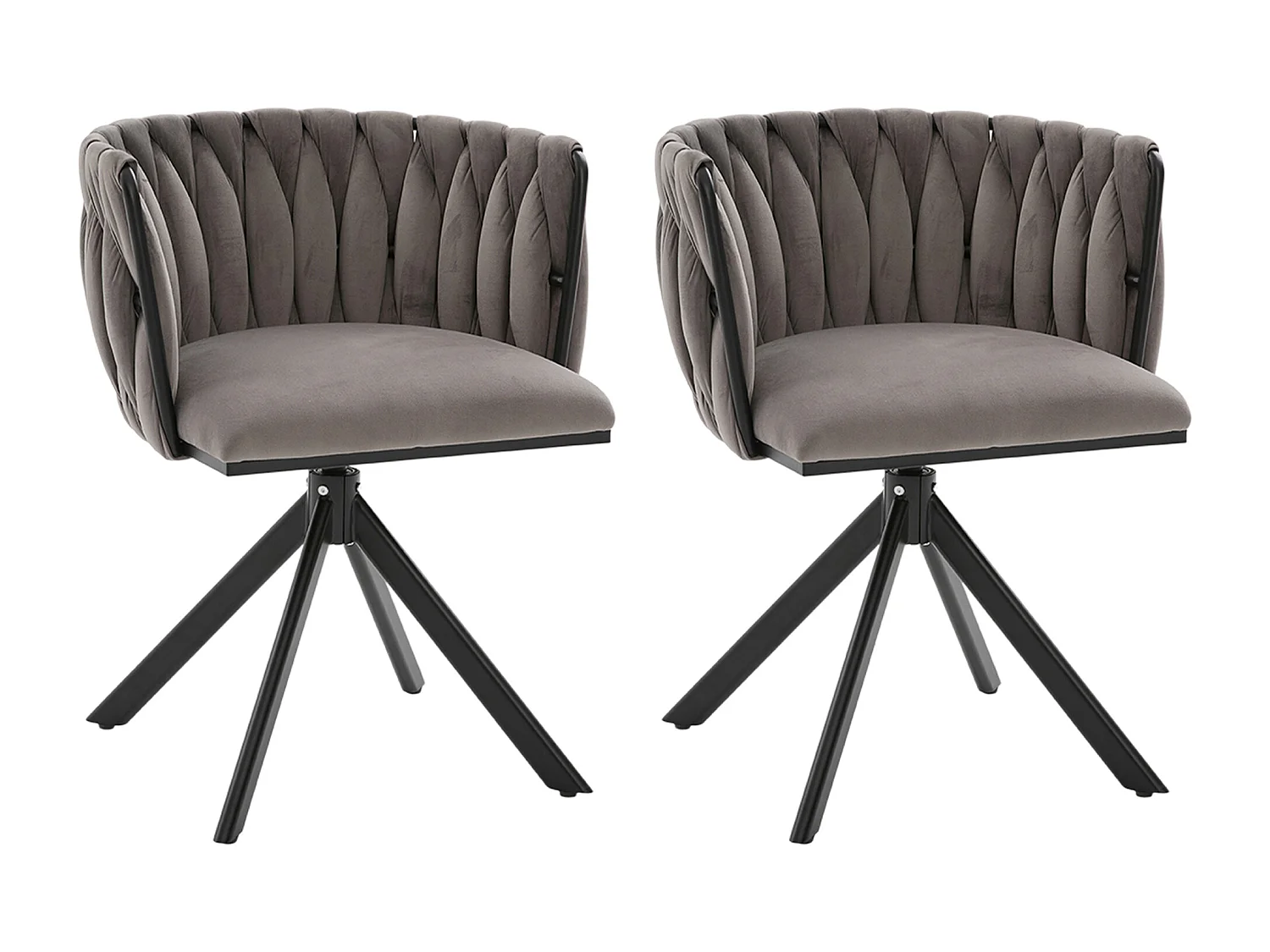 Lot de 2 chaises de salle à manger pivotantes à 180°, pour le salon, pied en métal noir, Velours gris