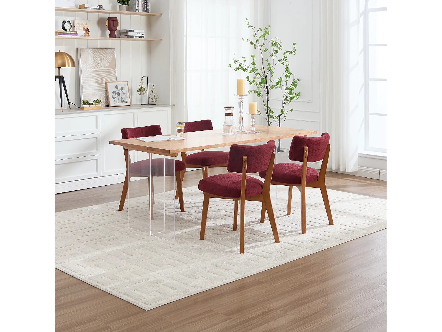 Eetkamerstoel 54,5 X 47 X 77 Cm - Set Van 2 Met Ergonomische Rugleuning En Gestoffeerde Zitting - Voor Keuken Eetkamer Kantoor - Hout - Wijnrood