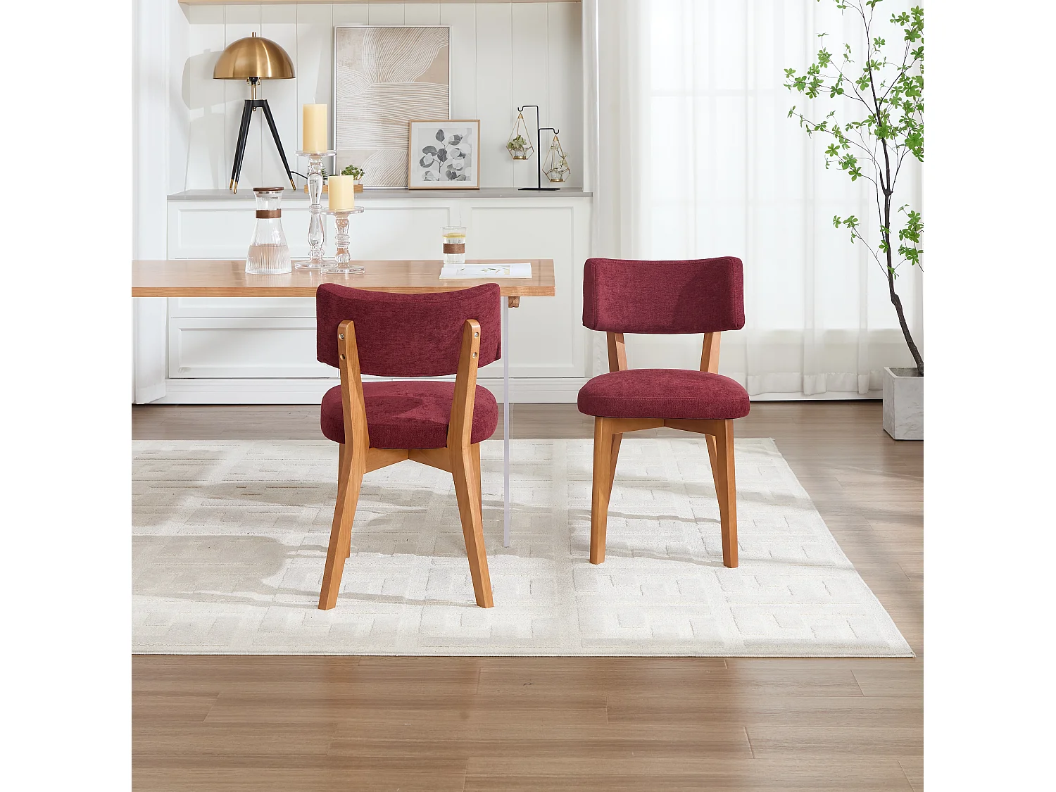 Eetkamerstoel 54,5 X 47 X 77 Cm - Set Van 2 Met Ergonomische Rugleuning En Gestoffeerde Zitting - Voor Keuken Eetkamer Kantoor - Hout - Wijnrood