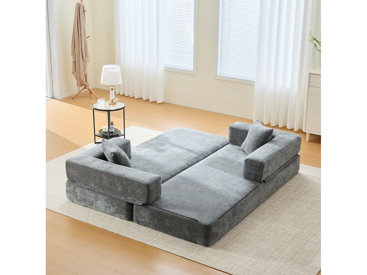 Canapé 2 places moderne 198x79x60 cm, modulable à volonté, 2 poches, pour le salon, Chenille Gris foncé