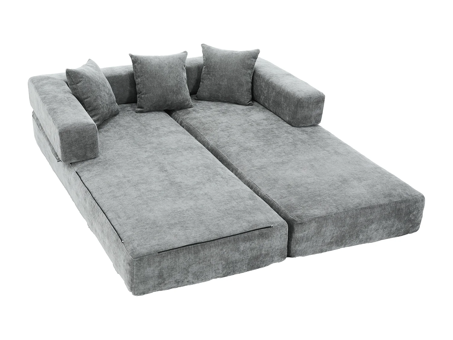 Canapé 2 places moderne 198x79x60 cm, modulable à volonté, 2 poches, pour le salon, Chenille Gris foncé