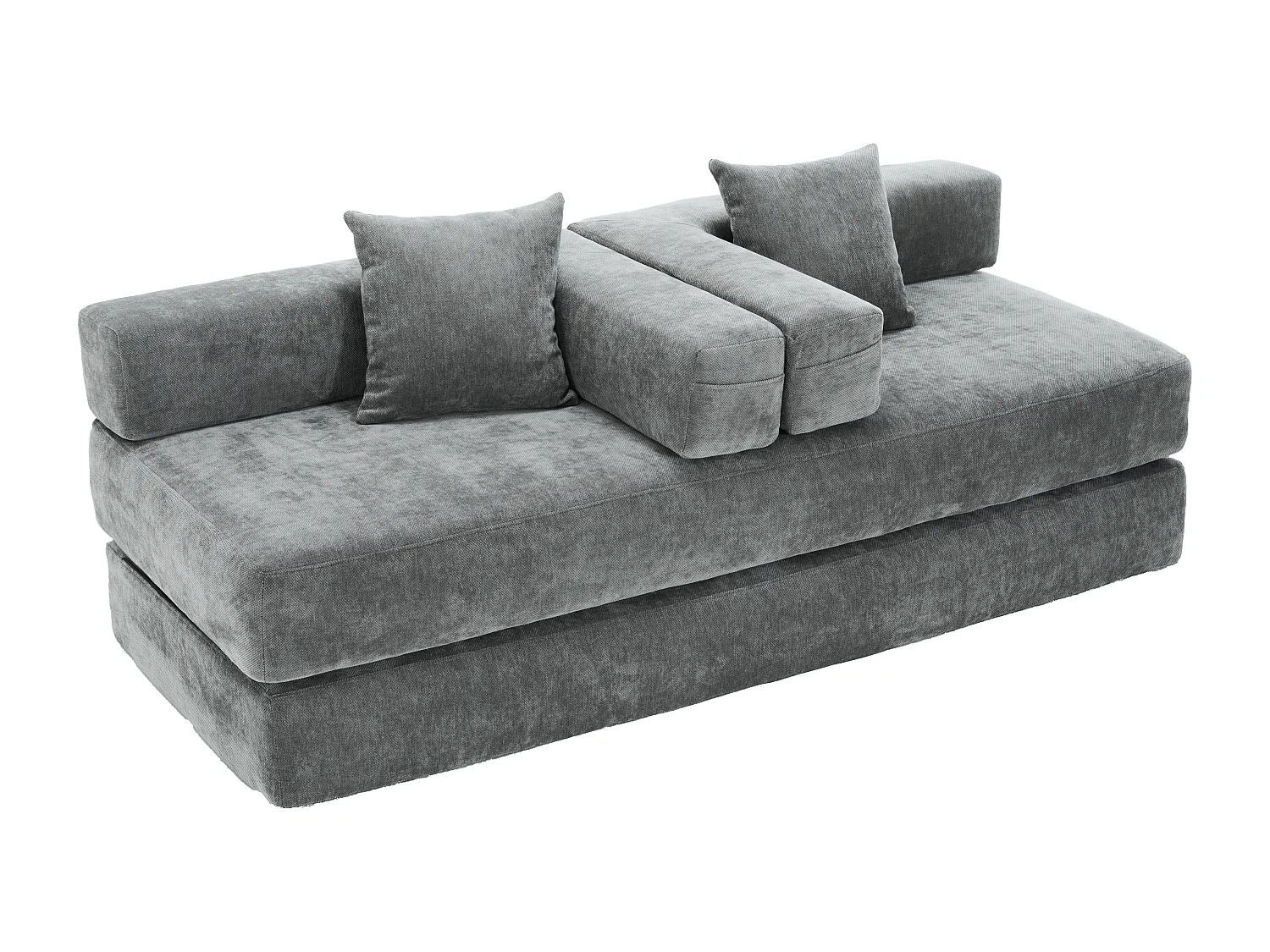Canapé 2 places moderne 198x79x60 cm, modulable à volonté, 2 poches, pour le salon, Chenille Gris foncé