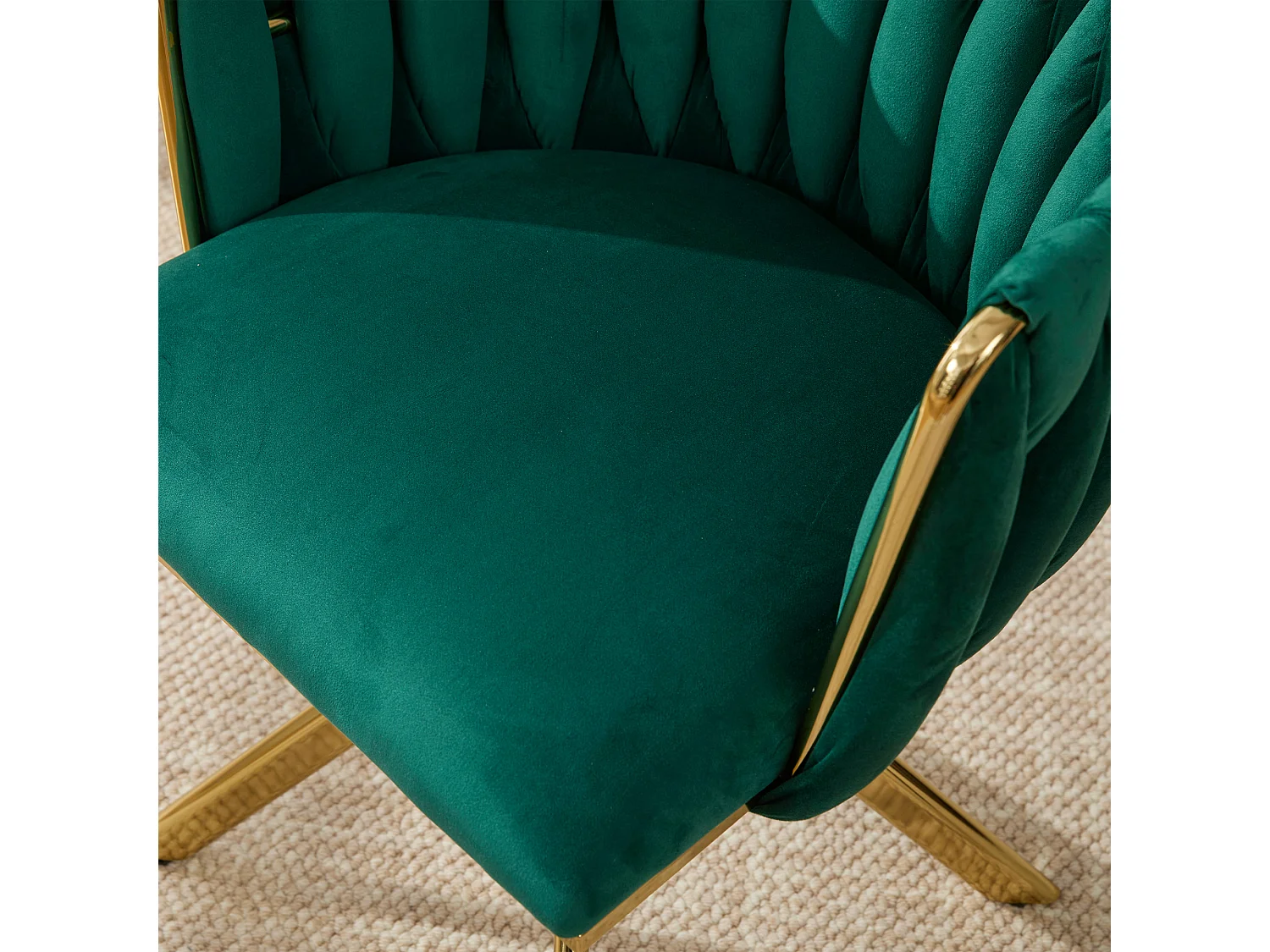 Lot de 2 chaises de salle à manger pivotantes à 180°, pour le salon, pied en métal doré, Velours vert émeraude