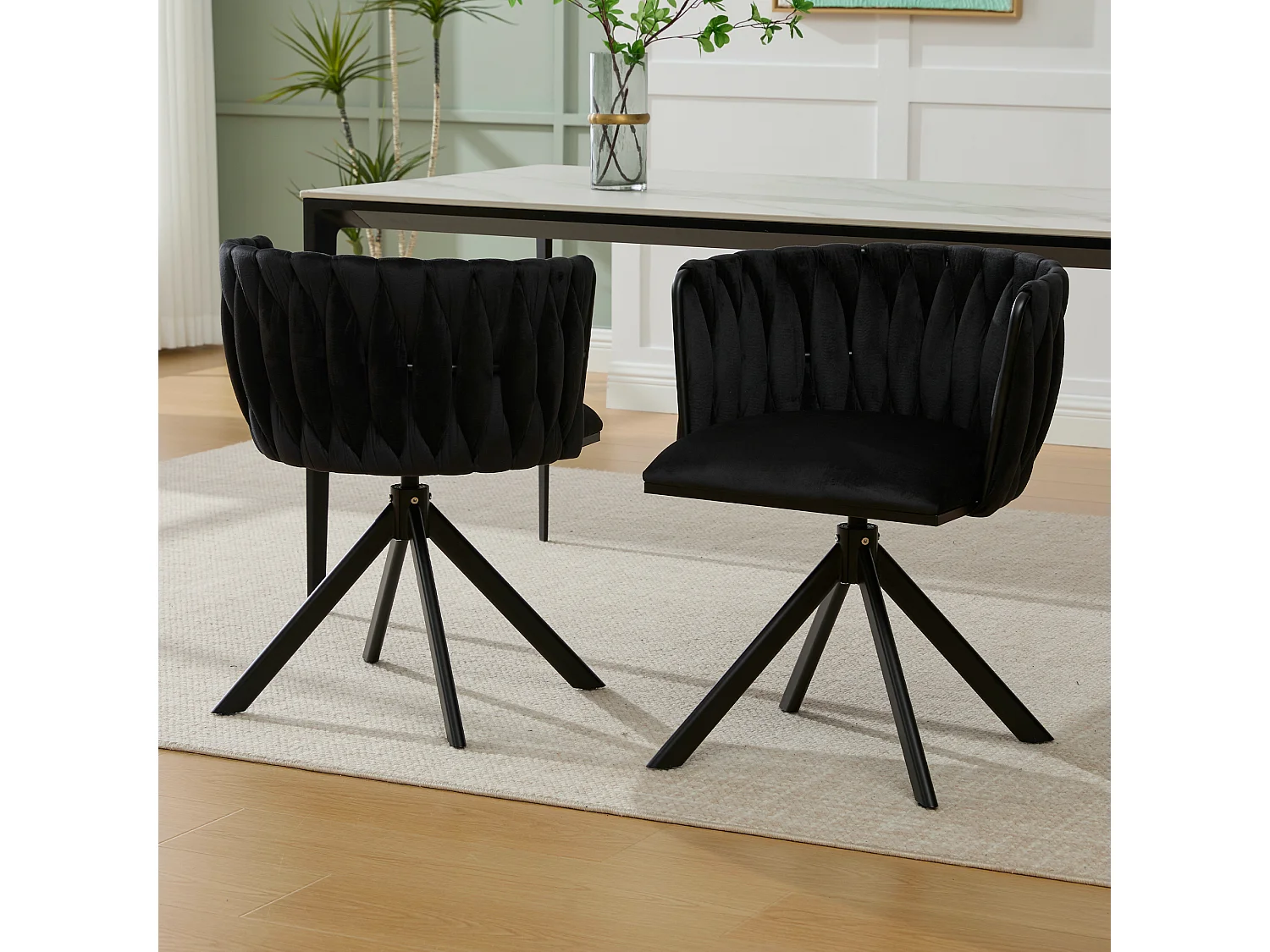 Silla Giratoria 56x50x70 Cm 180° Terciopelo Con Pies Ajustables Y Estructura Metalica – Color Negro