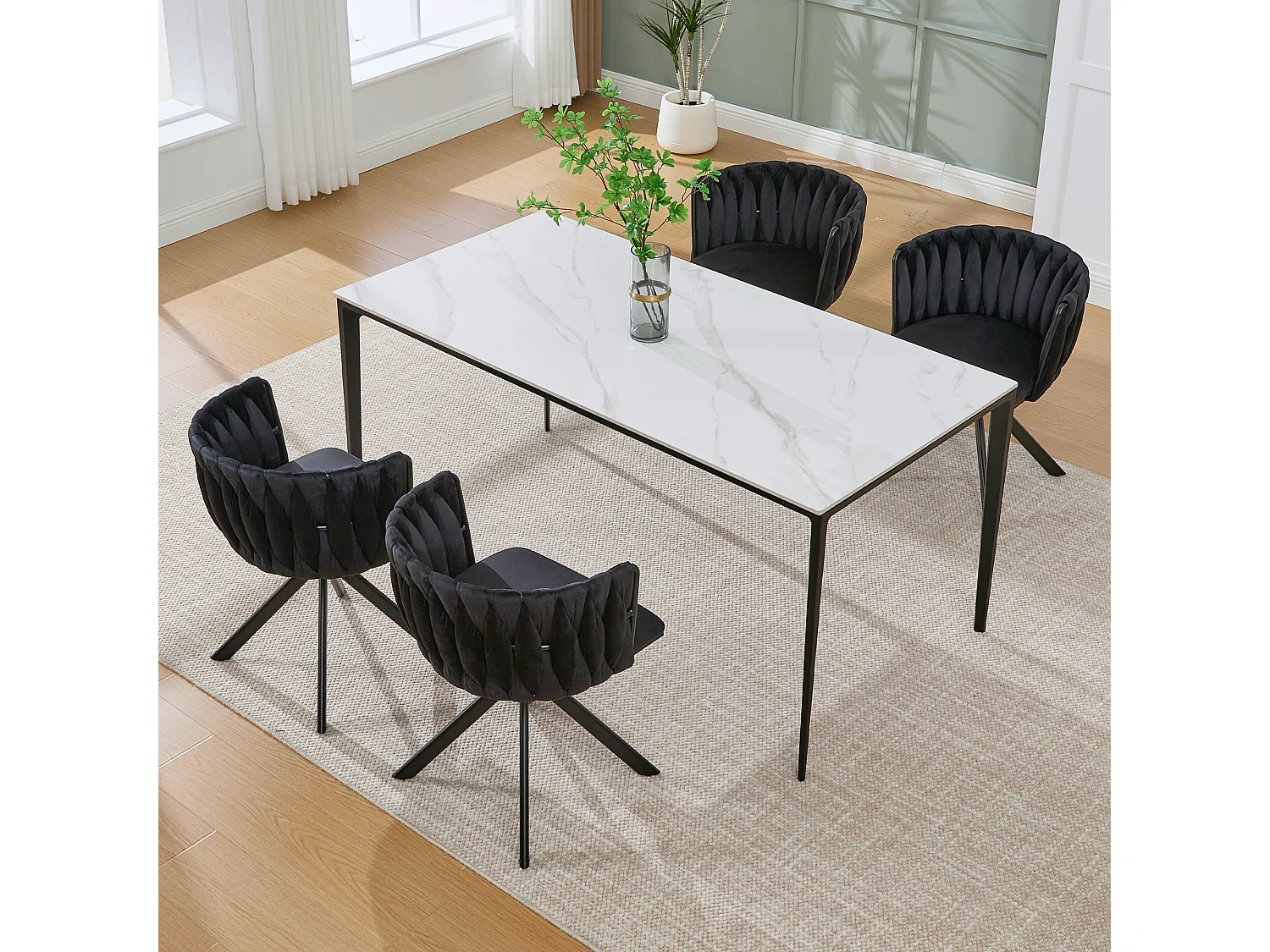 Silla Giratoria 56x50x70 Cm 180° Terciopelo Con Pies Ajustables Y Estructura Metalica – Color Negro