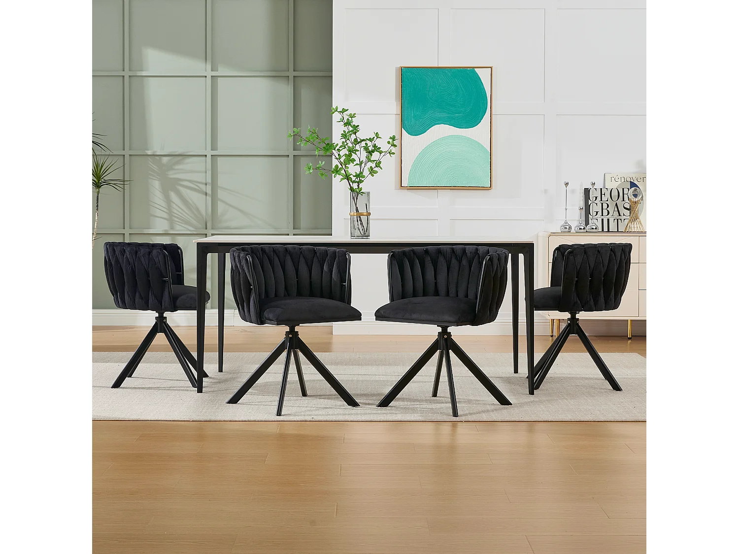 Silla Giratoria 56x50x70 Cm 180° Terciopelo Con Pies Ajustables Y Estructura Metalica – Color Negro