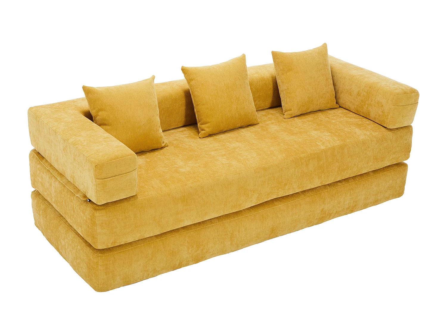 Canapé 2 places moderne 198x79x60 cm, modulable à volonté, 2 poches, pour le salon, Chenille Jaune moutarde