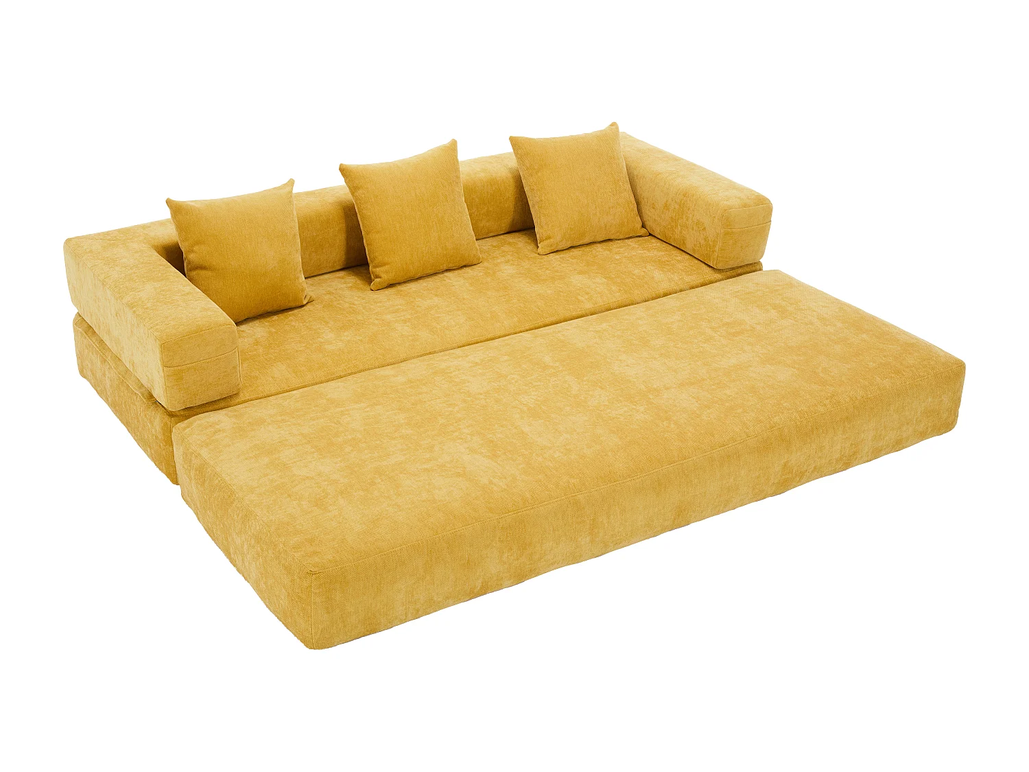 Canapé 2 places moderne 198x79x60 cm, modulable à volonté, 2 poches, pour le salon, Chenille Jaune moutarde