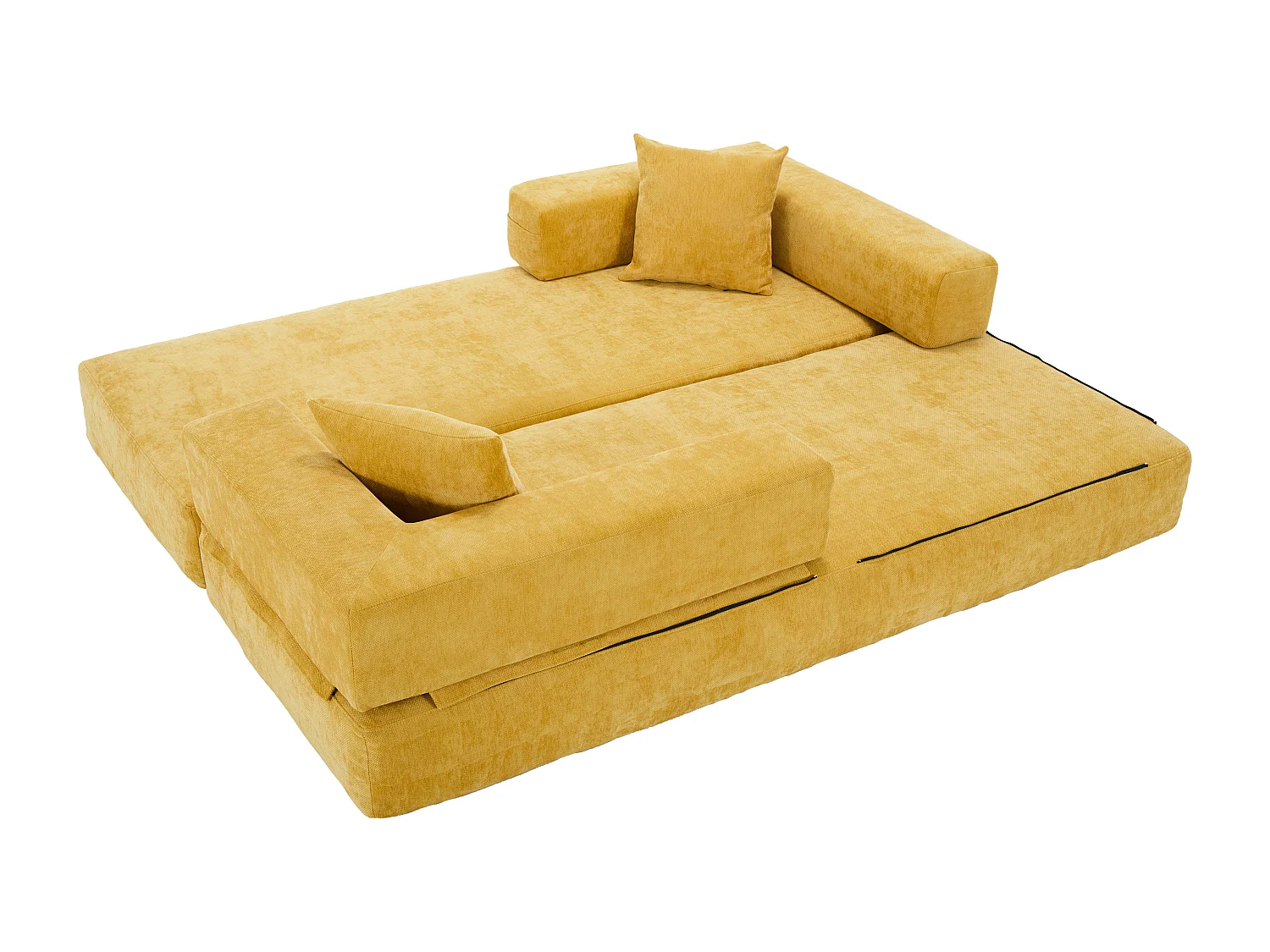Canapé 2 places moderne 198x79x60 cm, modulable à volonté, 2 poches, pour le salon, Chenille Jaune moutarde