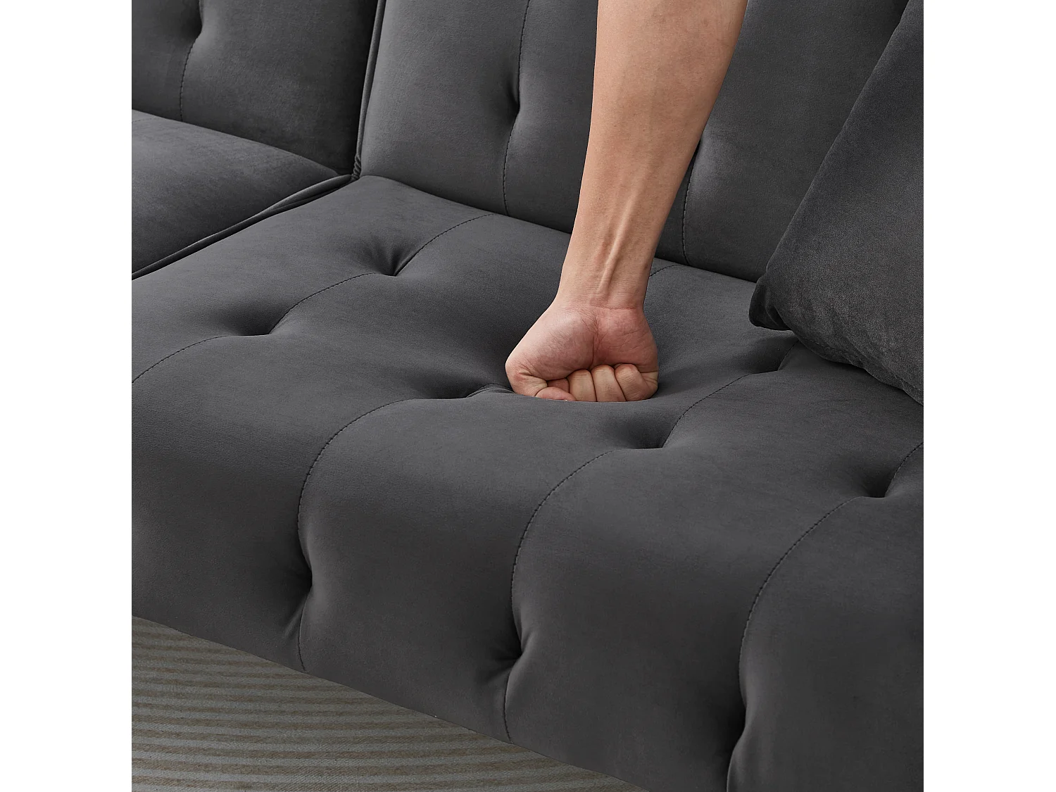 Sofá Cama 2 Plazas 215x81,5 Cm Respaldo Y Reposabrazos Ajustables Velours Con Patas Metálicas – Gris Antiguo