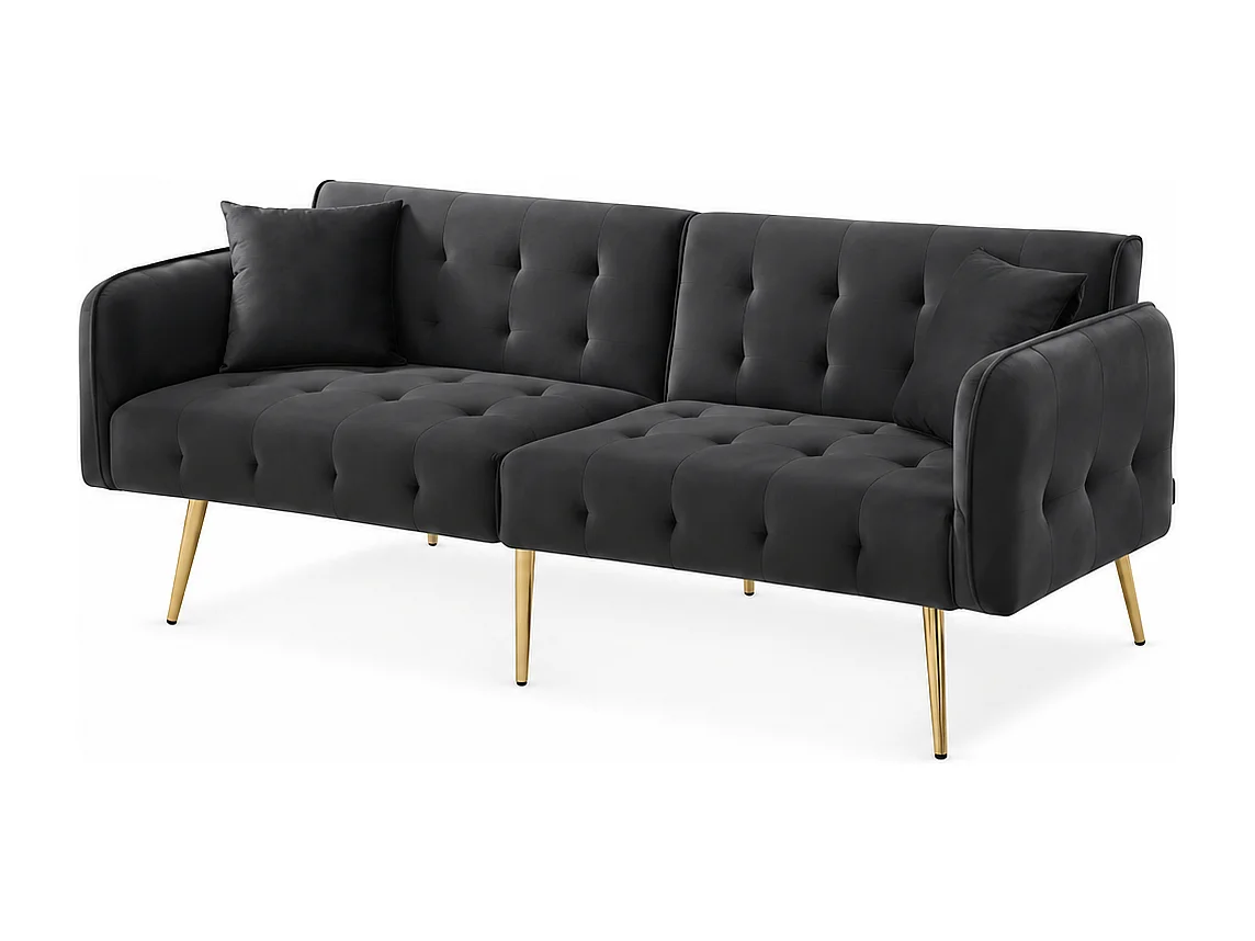 Sofá Cama 2 Plazas 215x81,5 Cm Respaldo Y Reposabrazos Ajustables Velours Con Patas Metálicas – Gris Antiguo