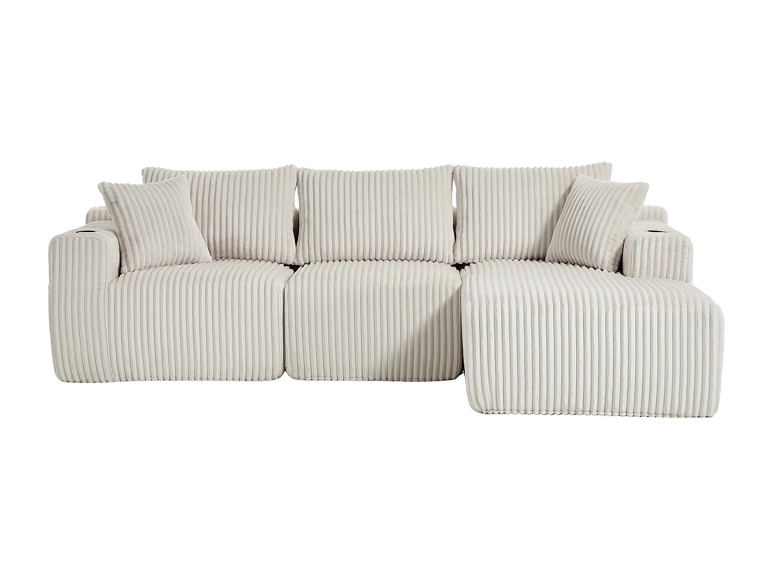 Canapé d'angle 3 places, 257 x 160 x 62, rangement, pour salon, appartement et studio, Corduroy beige