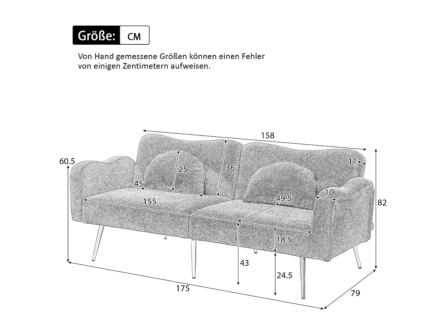 Slaapbank 155 X 85,5 Cm - Verstelbare Rugleuning 3 Standen - 2 In 1 Voor Wonen En Logeren - Wolmix - Blauwgrijs