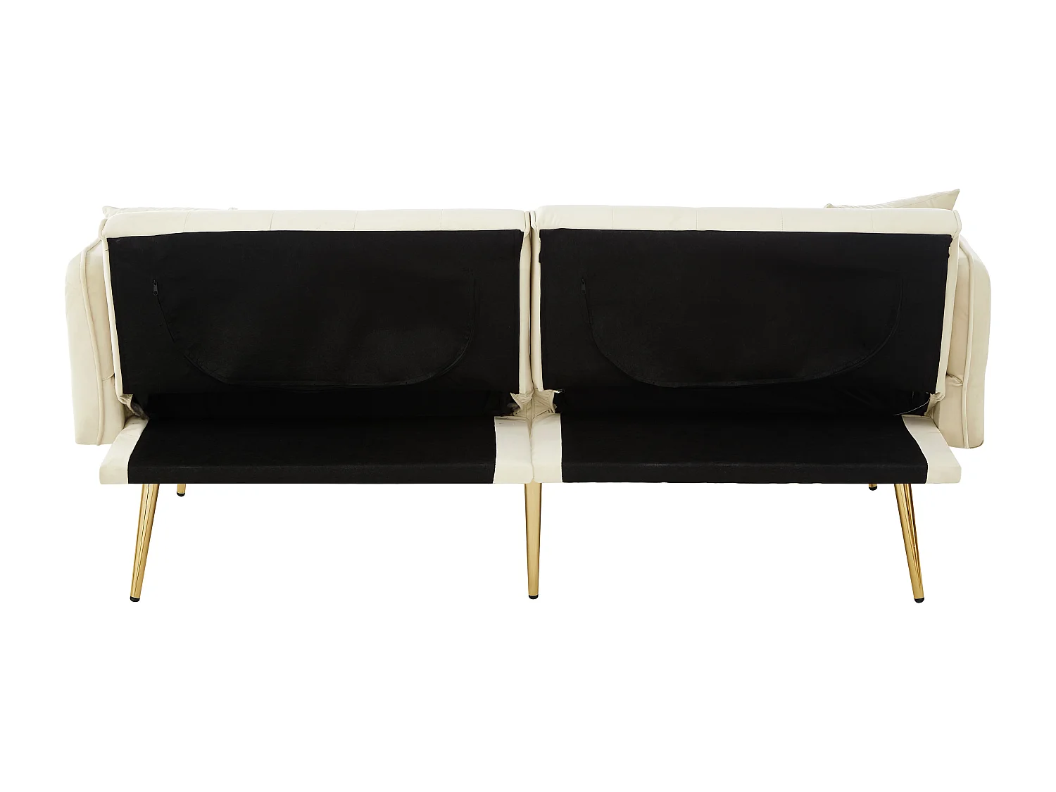 Slaapbank – 2-Zits Met Omklapbare Rugleuningen Tot 215×81,5 cm – Verstelbare Armleuningen – Fluweel – Beige Met Comfortkussen