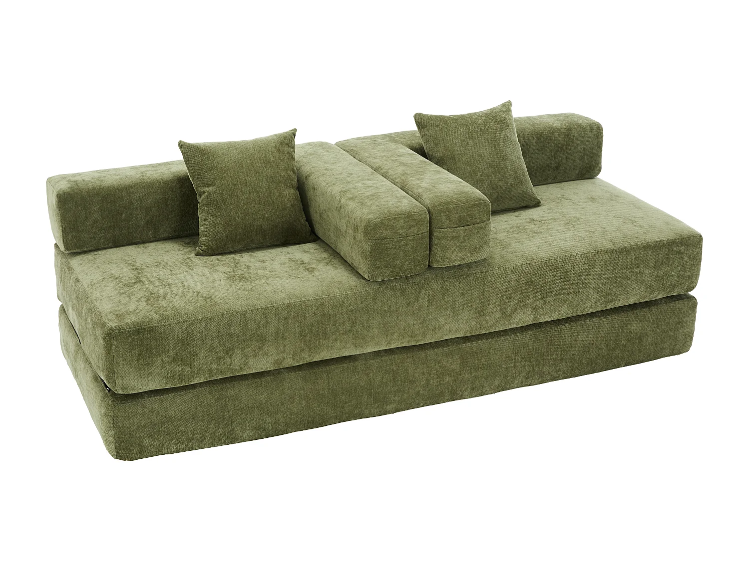 Canapé 2 places moderne 198x79x60 cm, modulable à volonté, 2 poches, rangement, pour le salon, Chenille vert