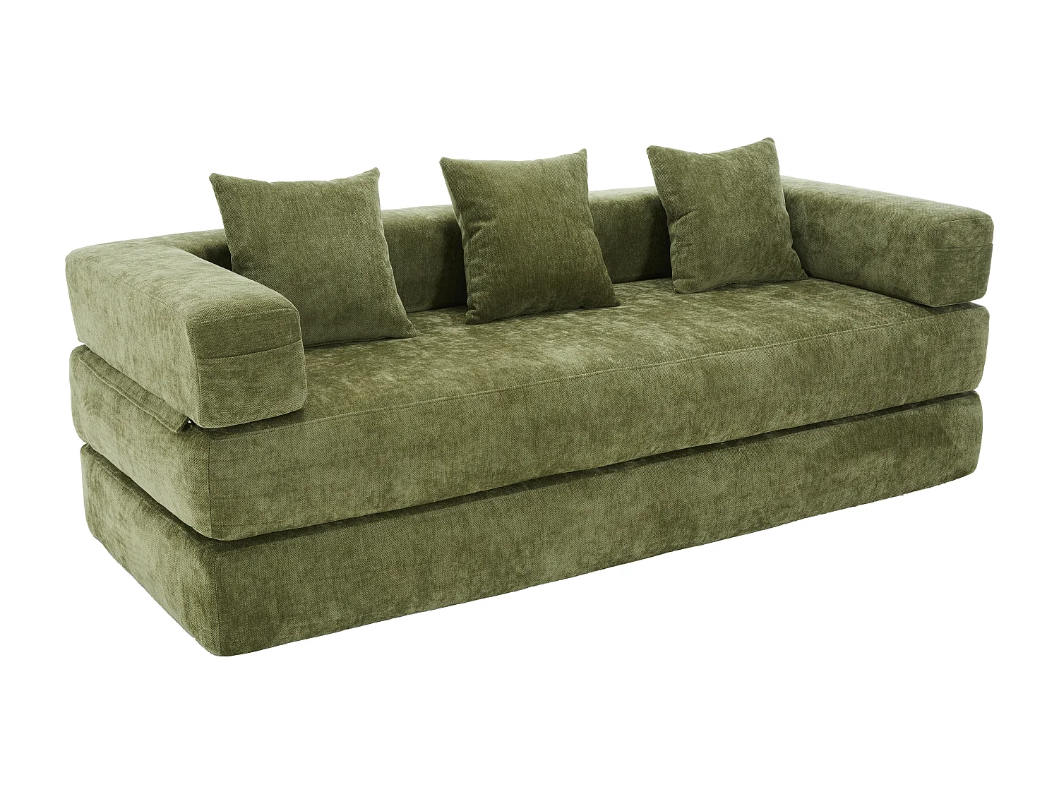 Canapé 2 places moderne 198x79x60 cm, modulable à volonté, 2 poches, rangement, pour le salon, Chenille vert