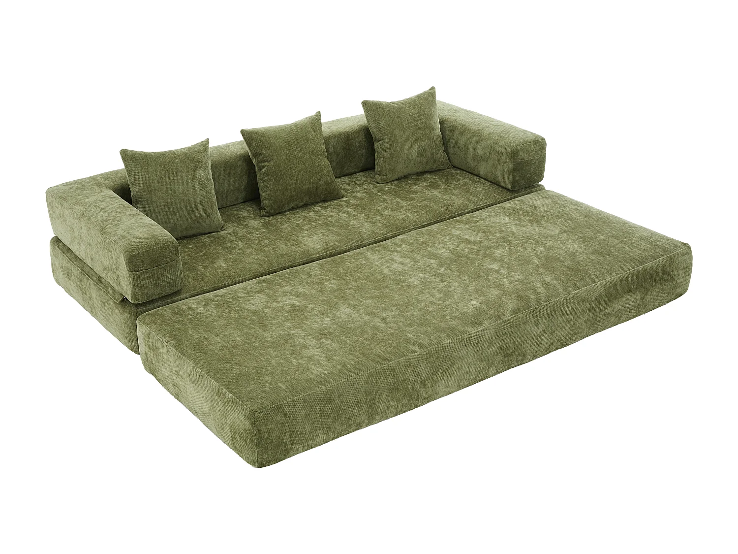 Canapé 2 places moderne 198x79x60 cm, modulable à volonté, 2 poches, rangement, pour le salon, Chenille vert