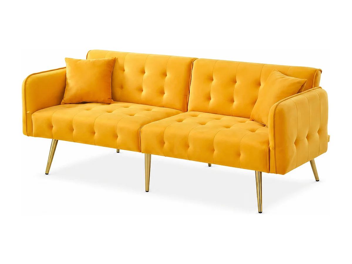 Canapé 2 places moderne, 178 x 82 x 70, clic clac, dossier et accoudoirs réglable, Velours Jaune
