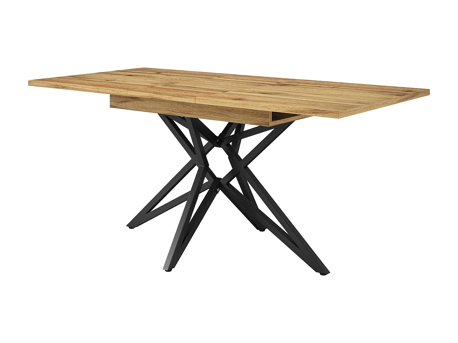 Table à manger extensible 120-160x80x66 cm,6 à 8 personnes, motif noyer, MDF et fer, noir et couleur noyer