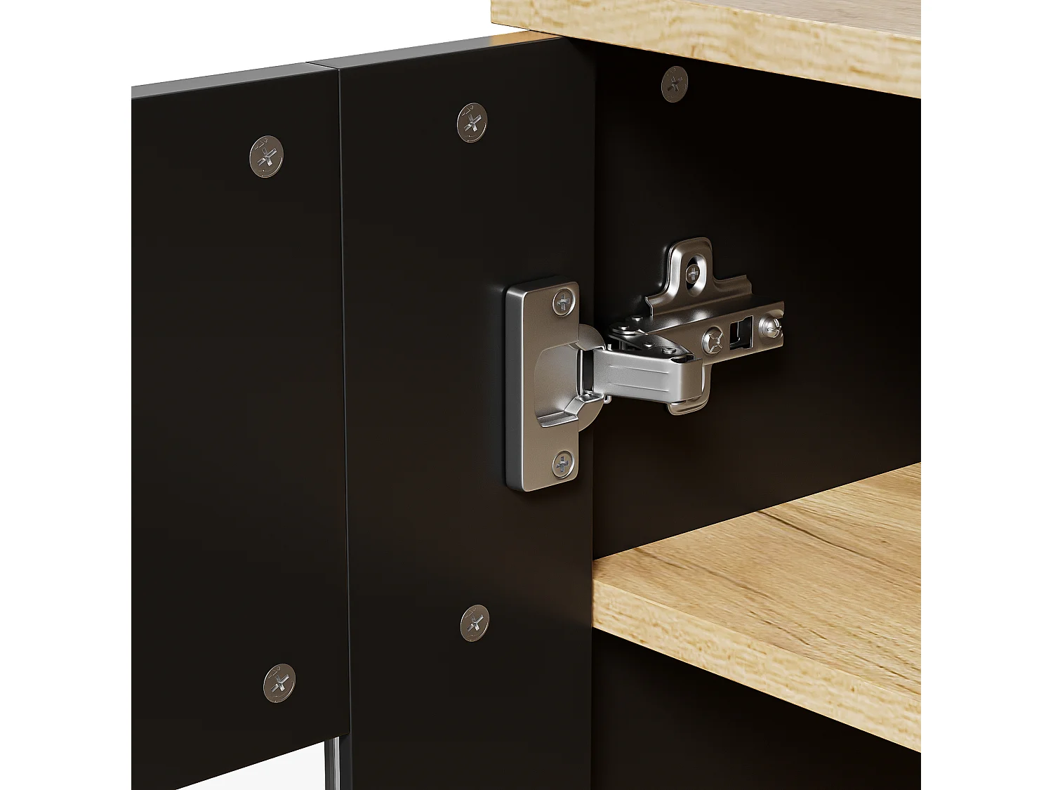 Dressoir - Opbergkast Met 16-Kleur LED - 3 Vaste En 2 Verstelbare Planken - Kabelmanagement - Glasdeur - Spaanplaat Zwart+Lichtbruin - 80×40×146 cm