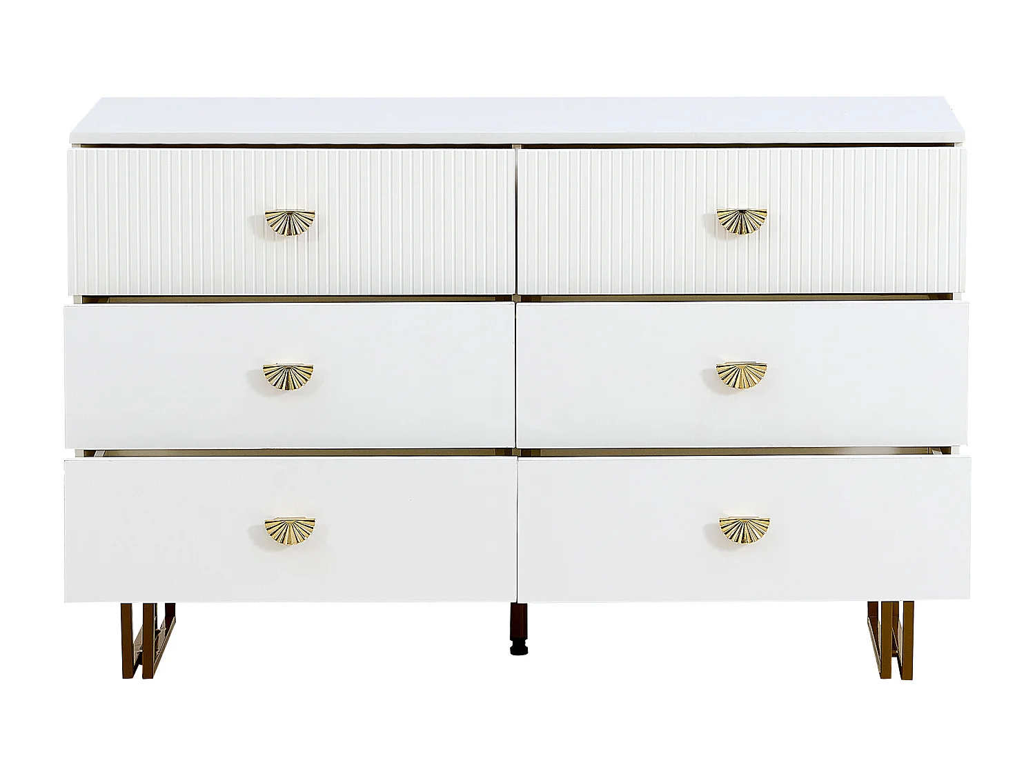 Commode moderne à 6 tiroirs 80x36x90 cm, pieds en acier, idéal pour les salons, rangement, en MDF blanc