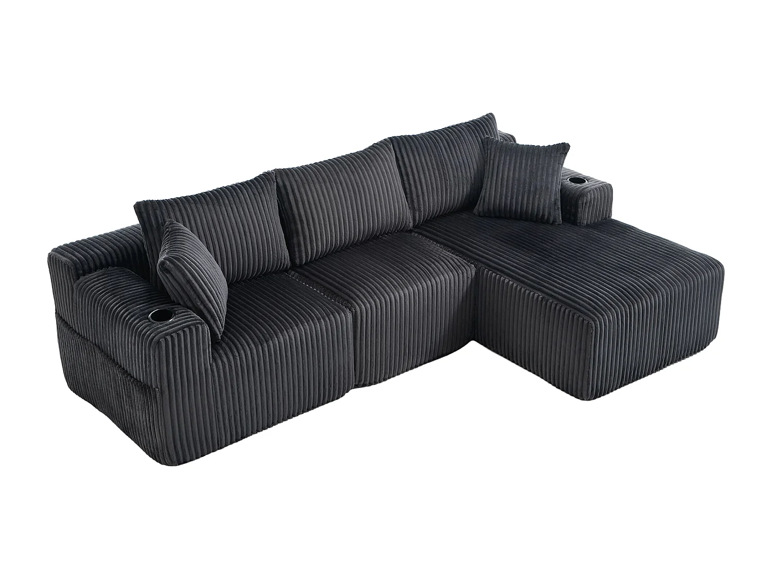 Canapé d'angle 3 places, 257 x 160 x 62, rangement, pour salon, appartement et studio, Corduroy gris