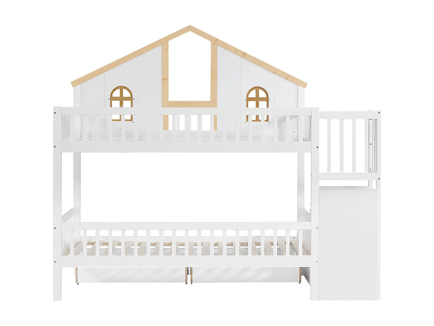 Stapelbed - 90x200 - Kinderbed met Viertraps Ladder - Met Twee Schubladen en Opbergruimte - Grenen - Wit