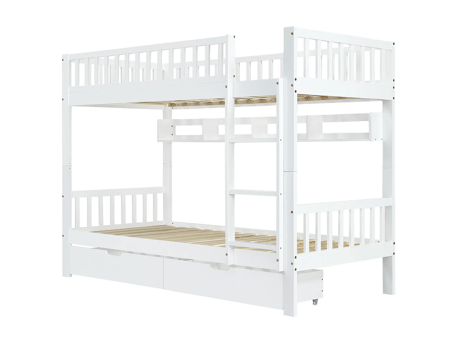 Lit superposé enfant 90x200 cm, rangement, émontable pour former deux lits, pin et MDF, blanc, sans matelas