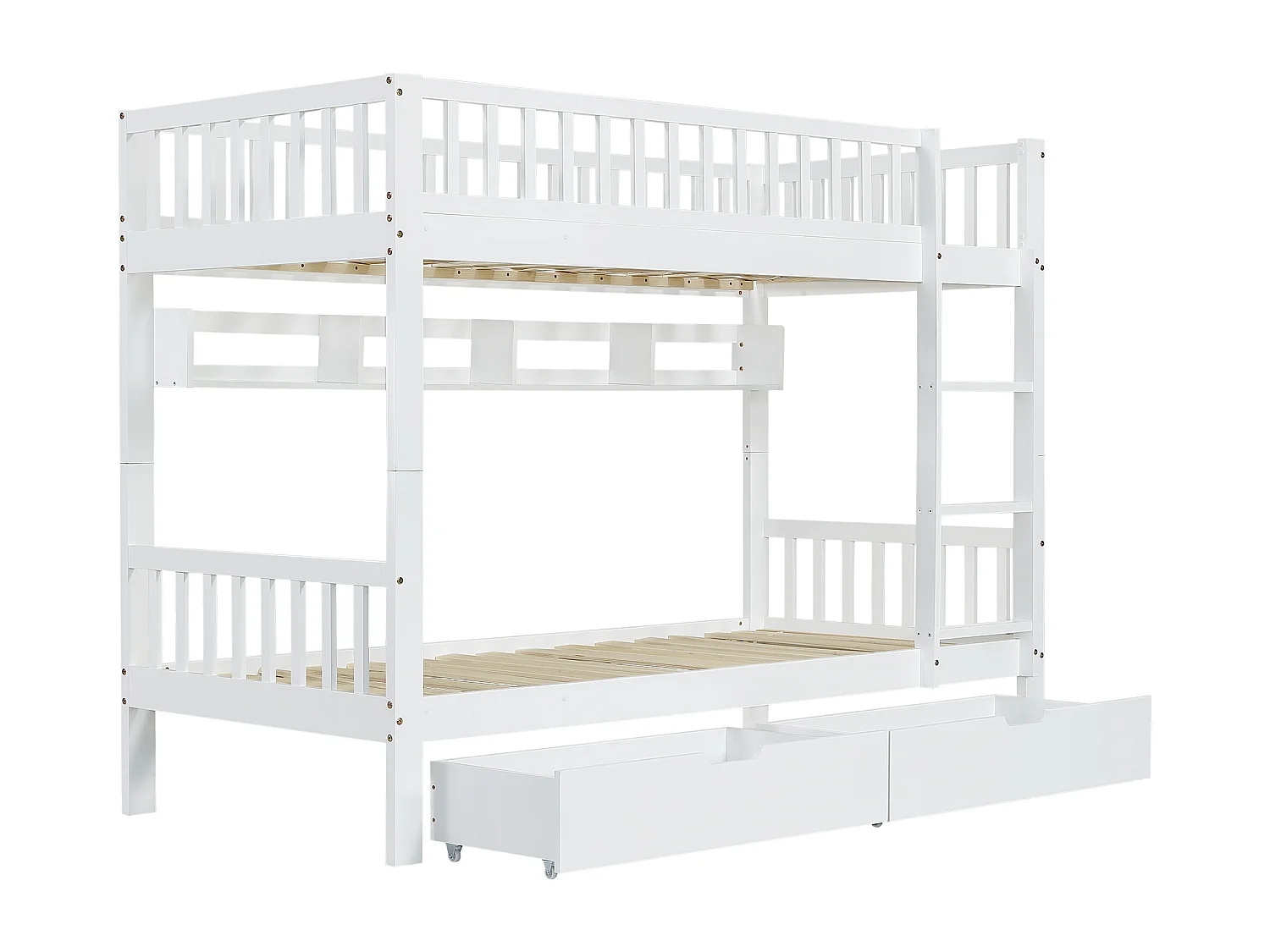 Lit superposé enfant 90x200 cm, rangement, émontable pour former deux lits, pin et MDF, blanc, sans matelas