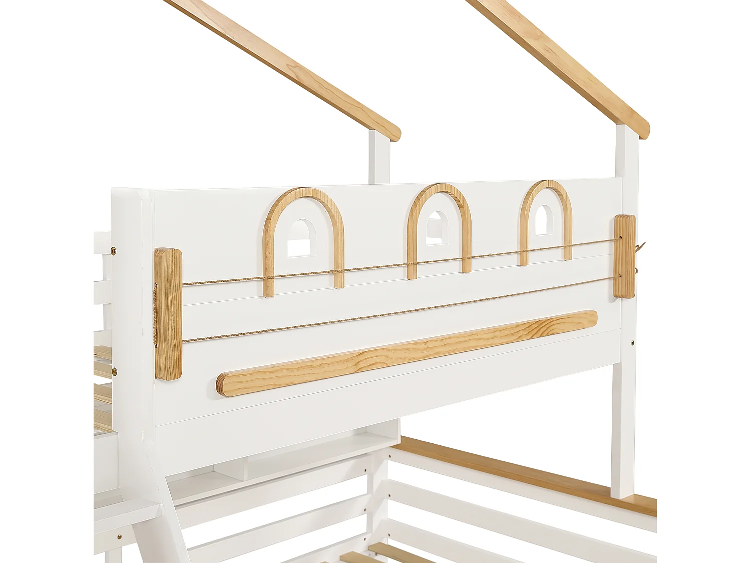 Lit superposé enfant 90x200 cm et 120x200 cm avec 2 tiroirs, échelle inclinée, bois blanc, sans matelas