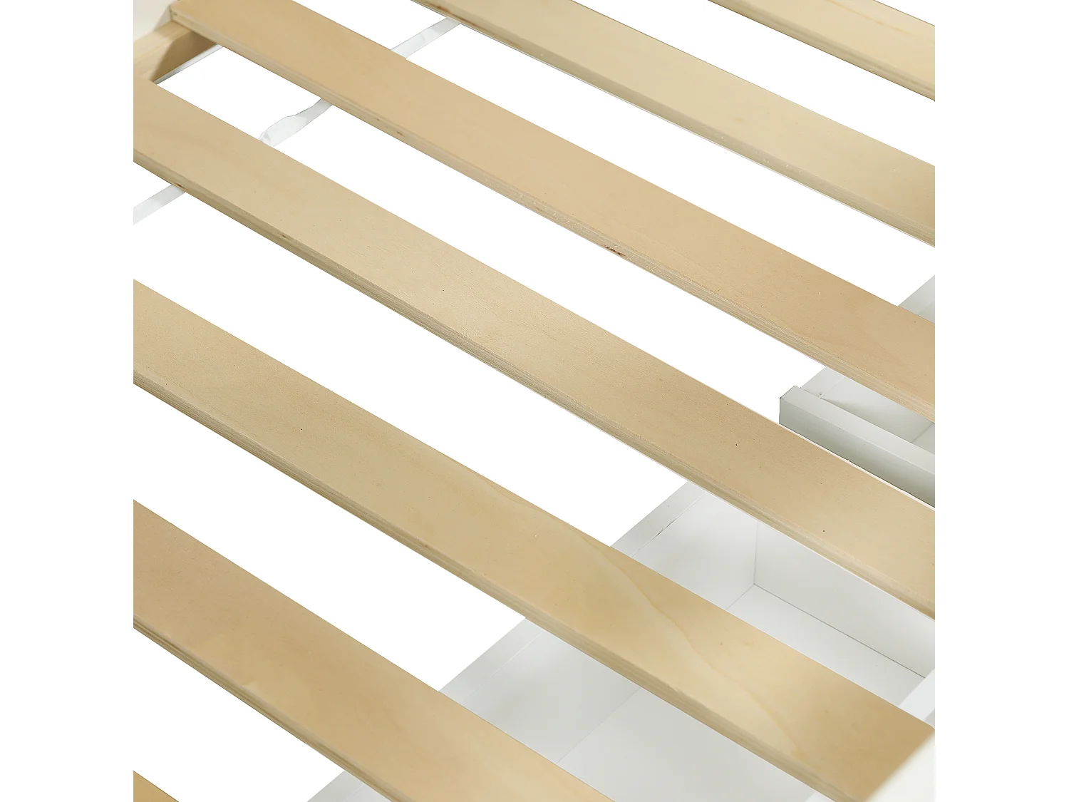 Lit superposé 90x200 cm avec échelle de rangement, 2 tiroirs, fenêtre, finition bois blanc, sans matelas