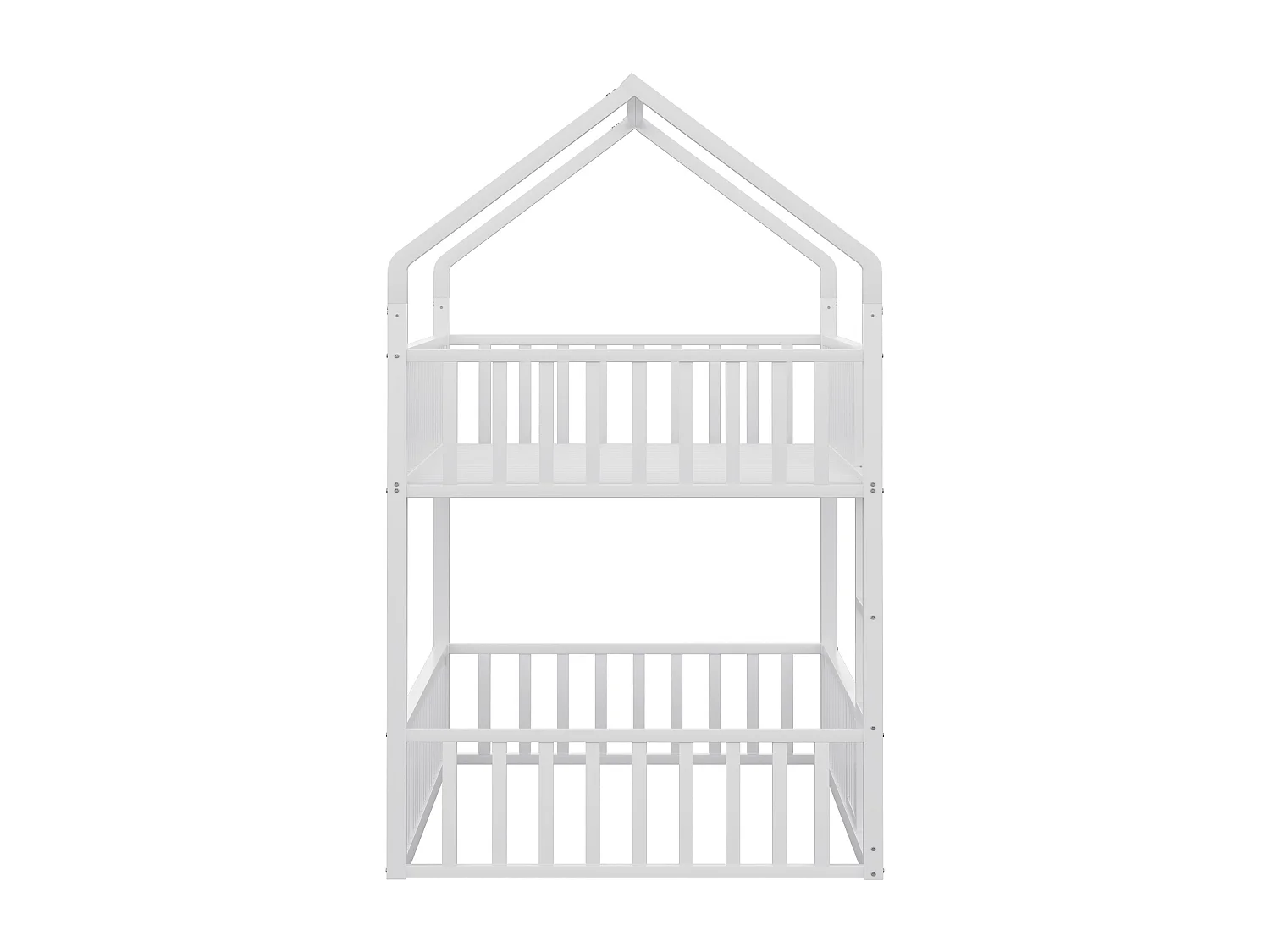 Lit superposé 90x200cm avec escalier, 1 sommier, Lit cabane de style simple, en métal blanc, sans matalas