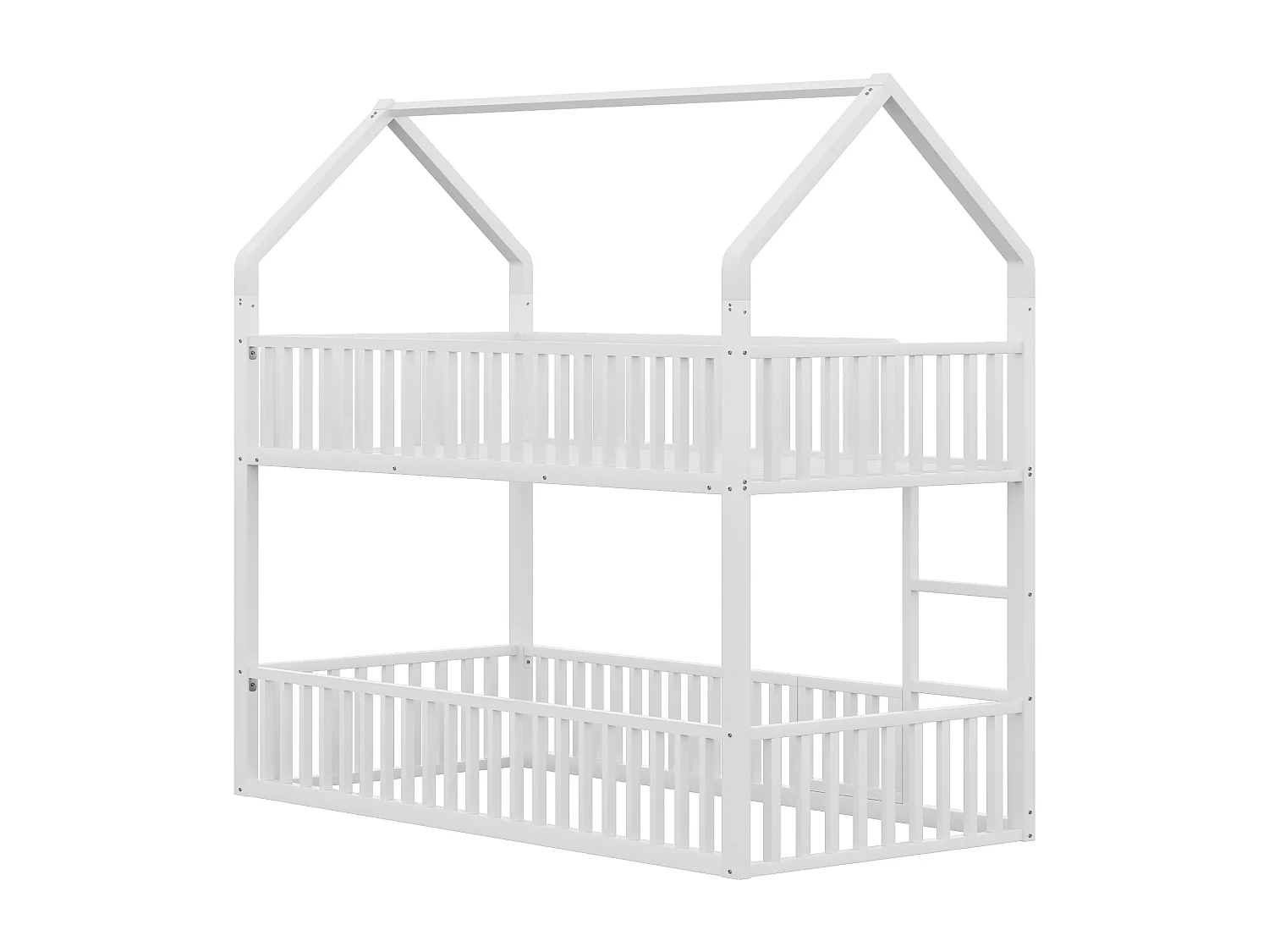 Lit superposé 90x200cm avec escalier, 1 sommier, Lit cabane de style simple, en métal blanc, sans matalas