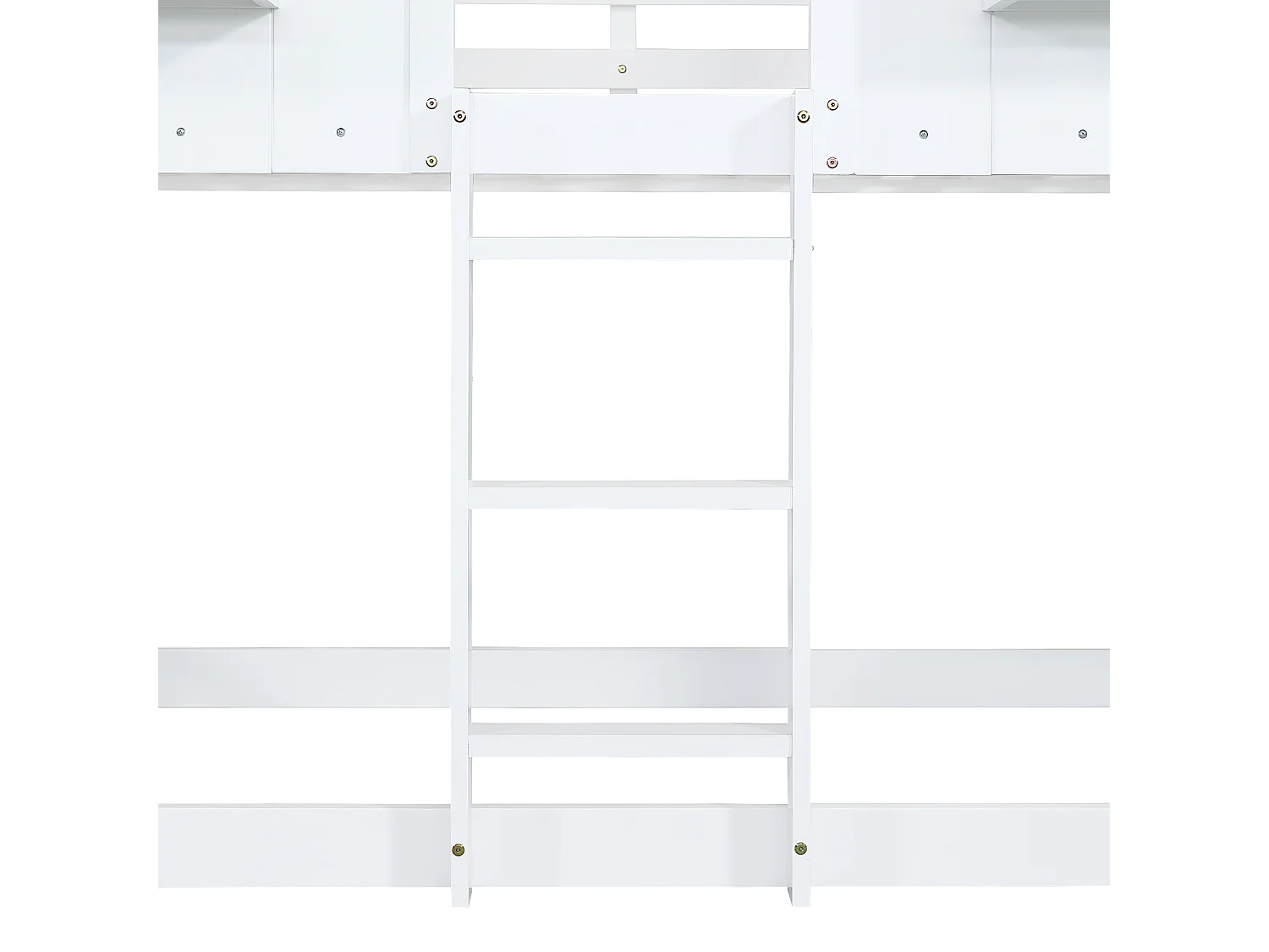 Lit superposé enfant 90x200 cm avec toboggan, fenêtres, protection, échelle 3 niveaux, blanc, sans matelas