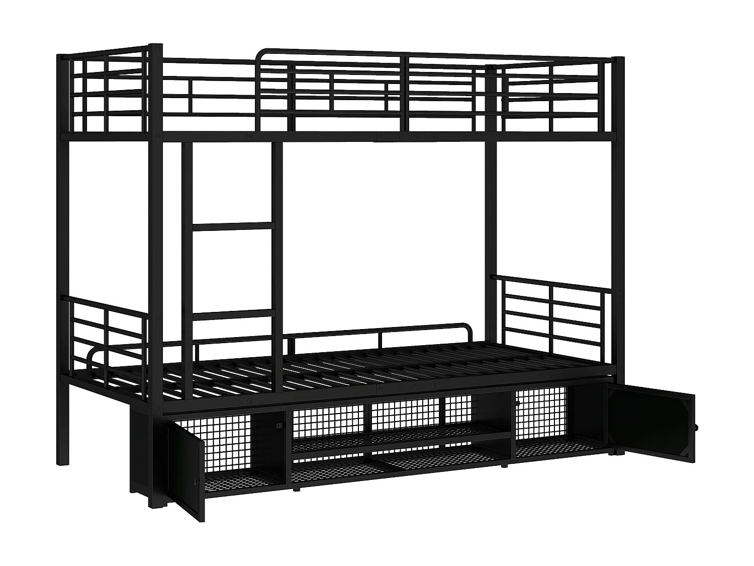 lit superposé 2x90x200cm, lit en métal avec escalier, 2 niches, rangement pour chaussures, noir, sans matelas