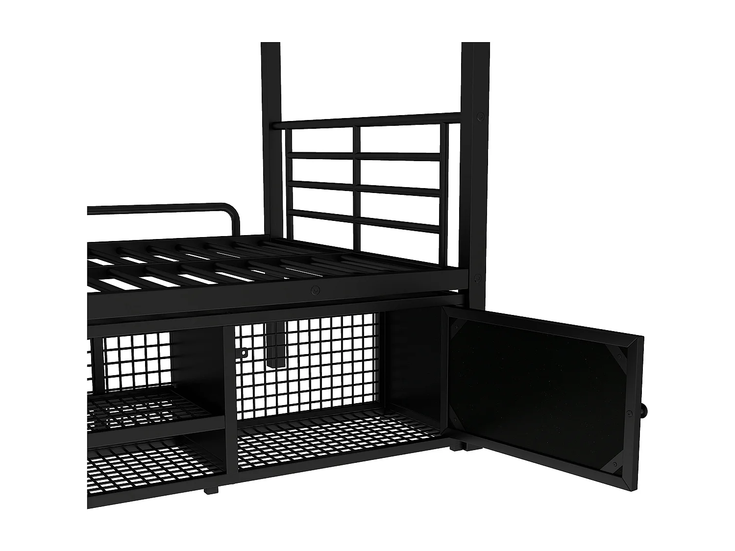 lit superposé 2x90x200cm, lit en métal avec escalier, 2 niches, rangement pour chaussures, noir, sans matelas