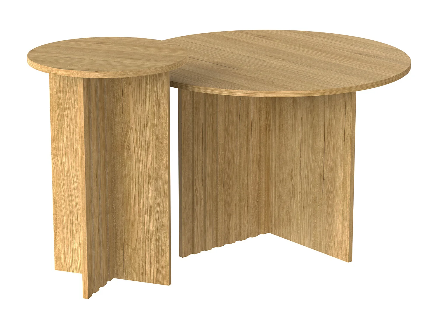 Lot de 2 tables gigognes modernes en bois, Ø76cm et Ø40cm, polyvalentes, en MDF et PB, naturel clair