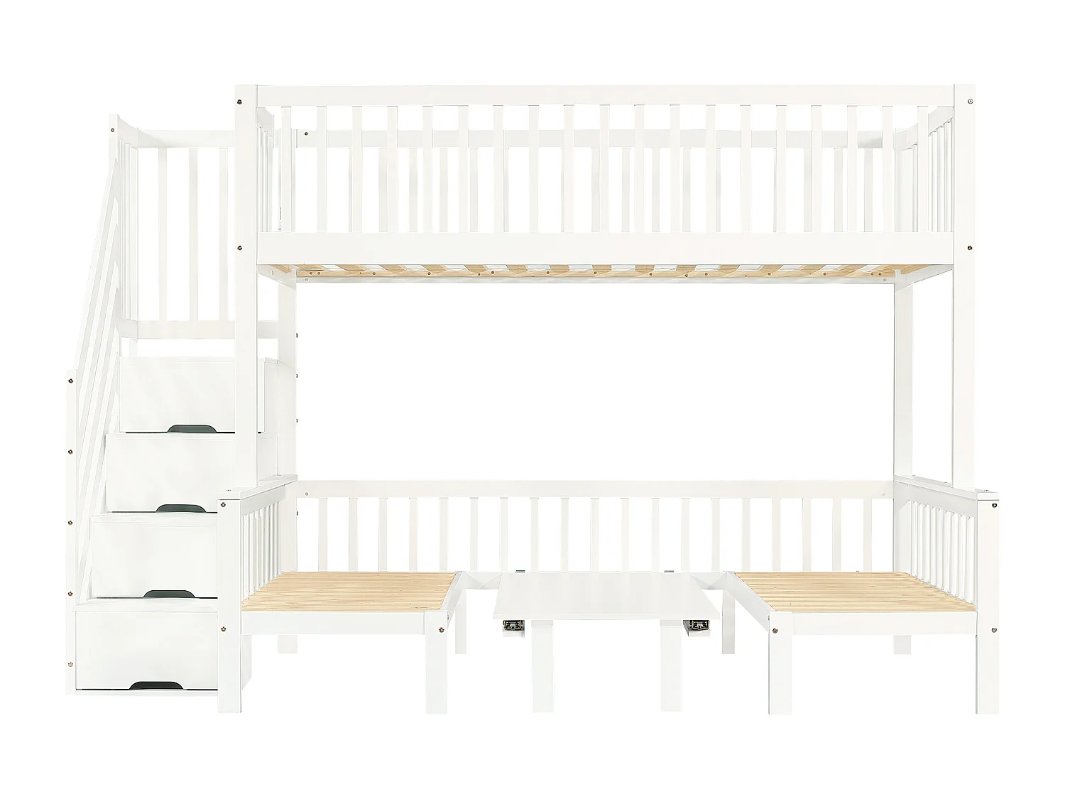 Lit superposé 90/120x200 cm,  table et canapé peuvent être convertis en lit, Pin et MDF, blanc, sans matelas