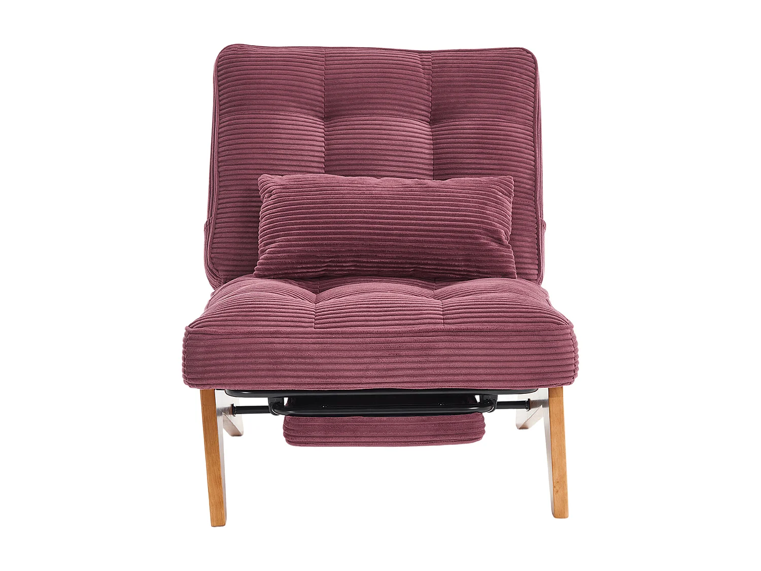 Loungestoel - Verstelbare Rugleuning & Lendenkussen - Ribfluweel 1-Zits Met Voetsteun - Massief Hout - Modern Voor Woonkamer - Rood