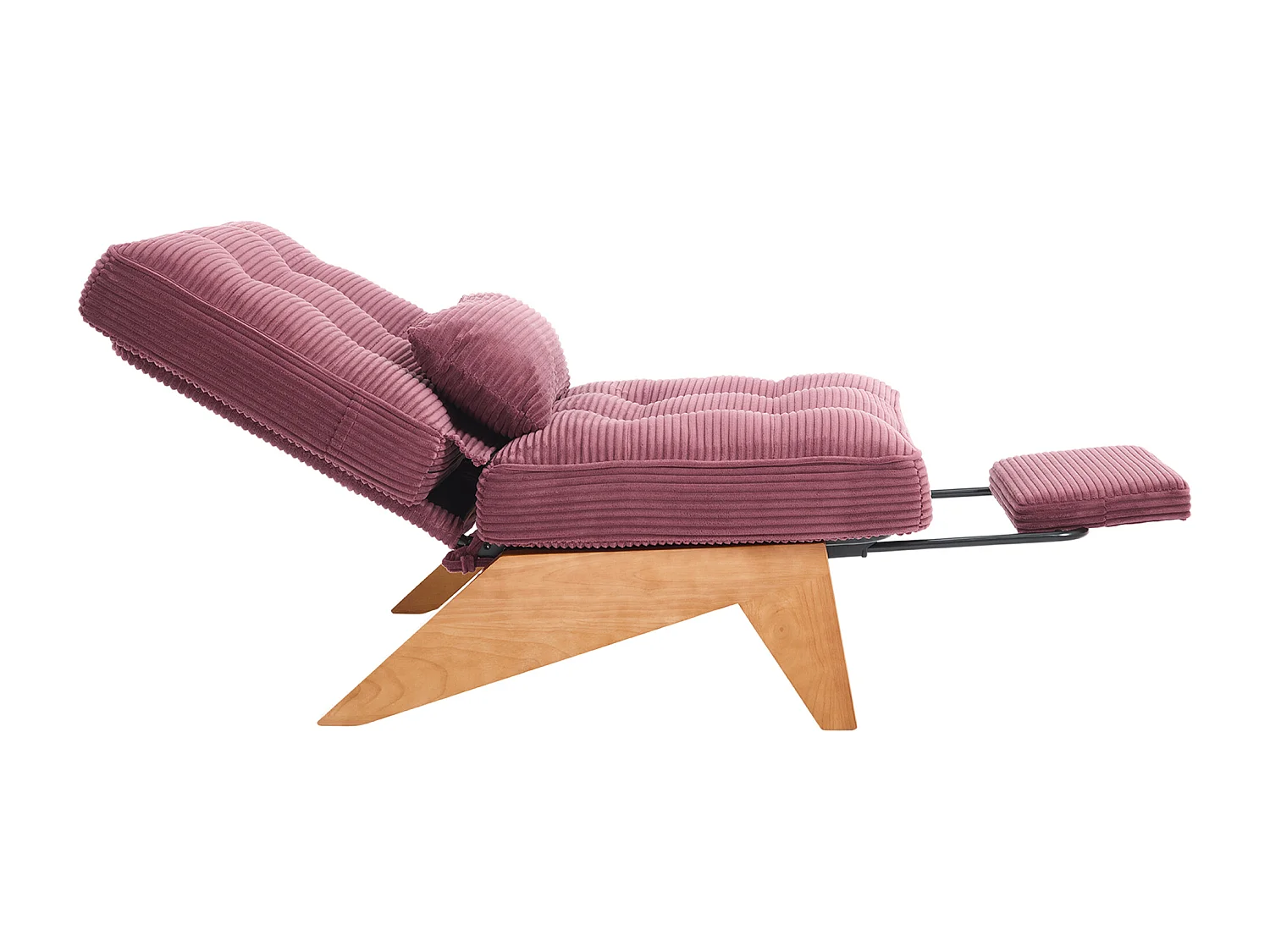 Loungestoel - Verstelbare Rugleuning & Lendenkussen - Ribfluweel 1-Zits Met Voetsteun - Massief Hout - Modern Voor Woonkamer - Rood