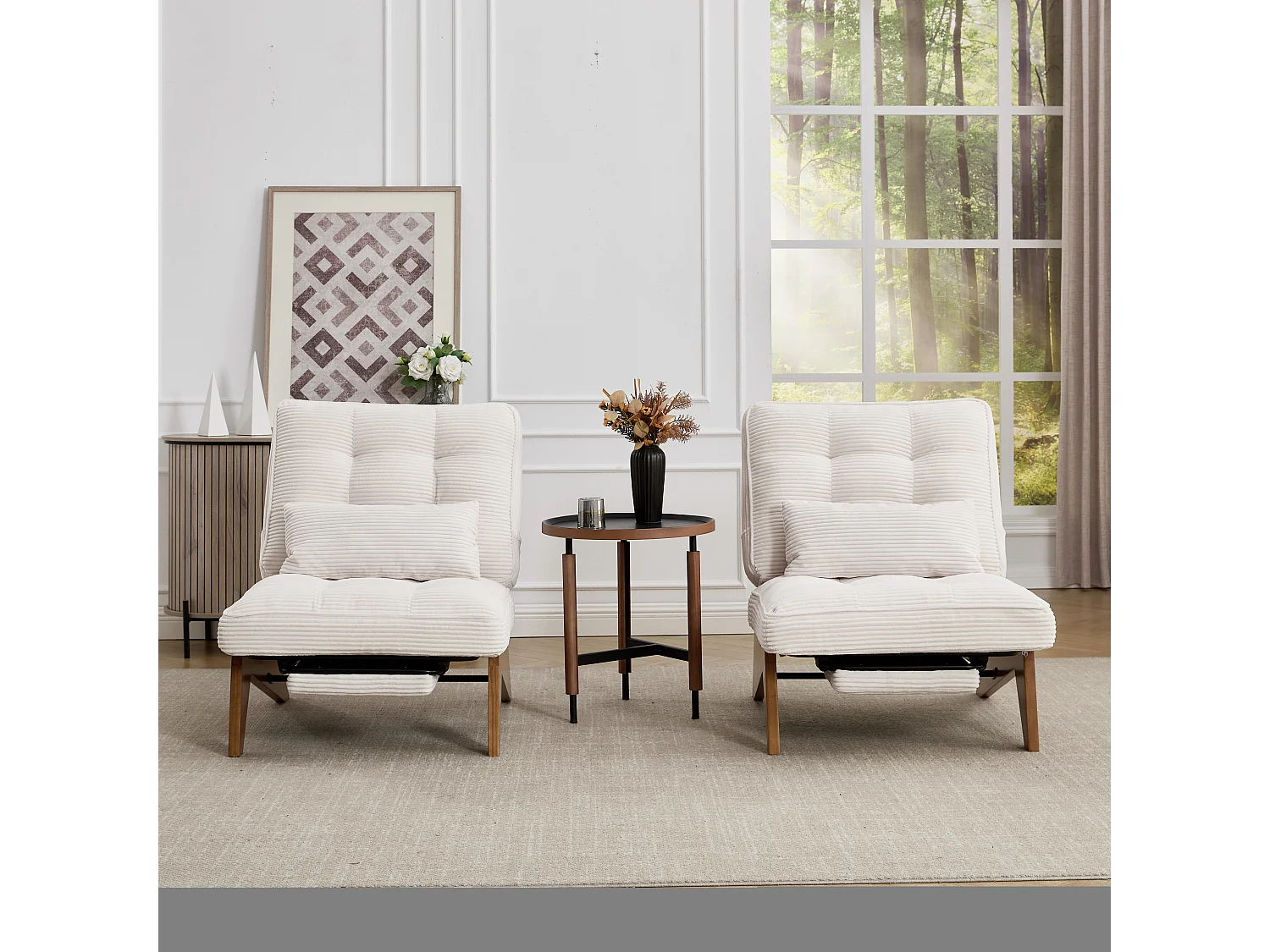 Fauteuil convertible simple, clic clac, dossier réglable sur 2 niveaux, Velours côtelé beige