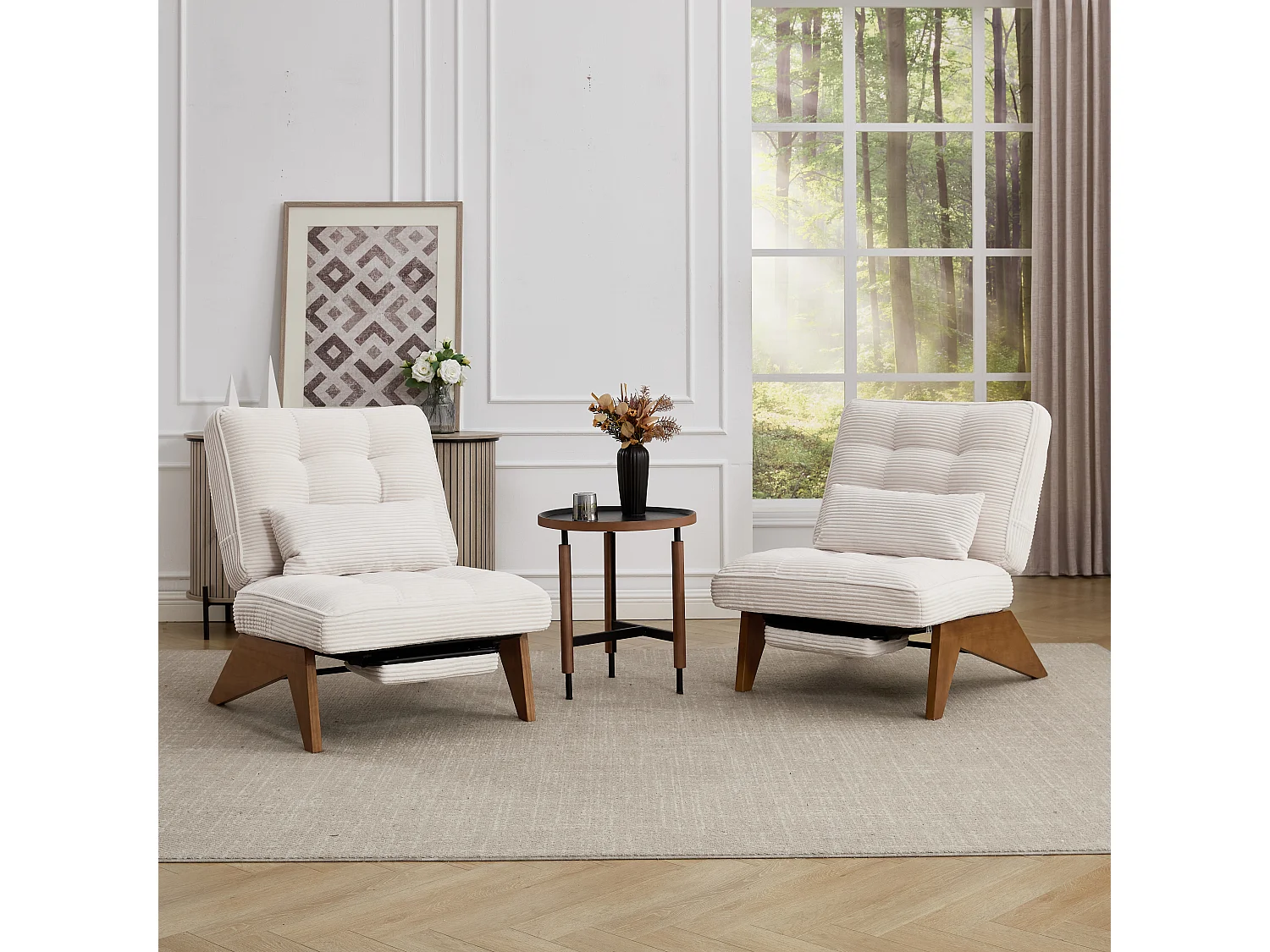 Fauteuil convertible simple, clic clac, dossier réglable sur 2 niveaux, Velours côtelé beige